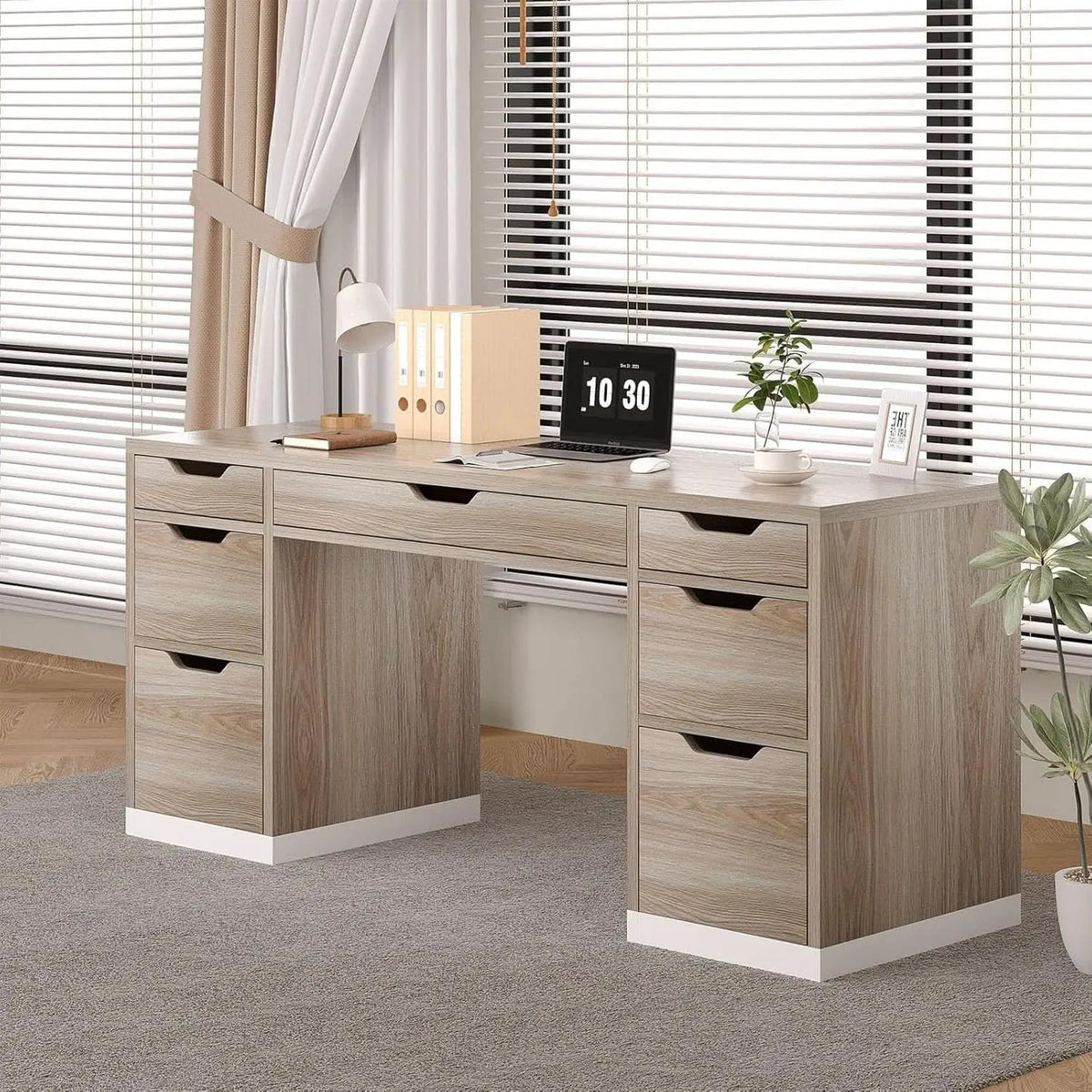 54 Inch Computer Desk With Storage Drawers White Walnut from PriceLows™