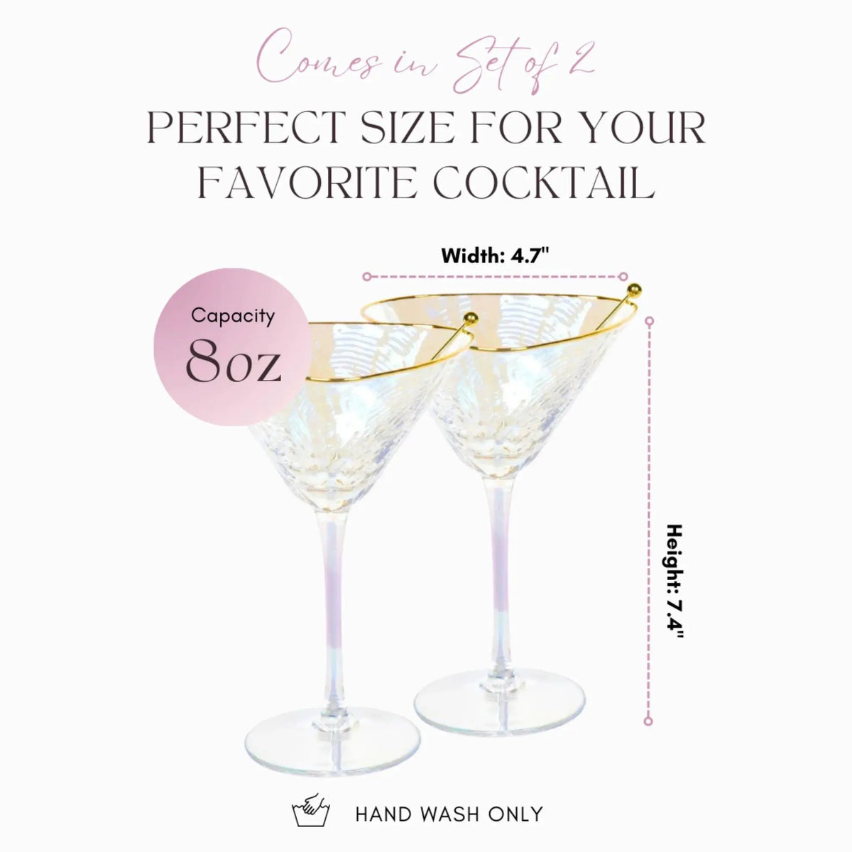 Martini Glasses | Iridescent Finish | Hammered Glass