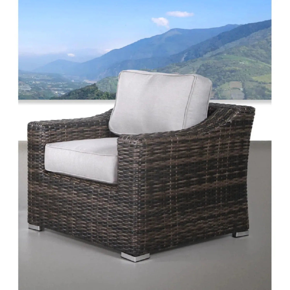 Outdoor Wicker Conversation Set | All-Weather Resin | Tempered Glass Table | 5 Inch Cushions
