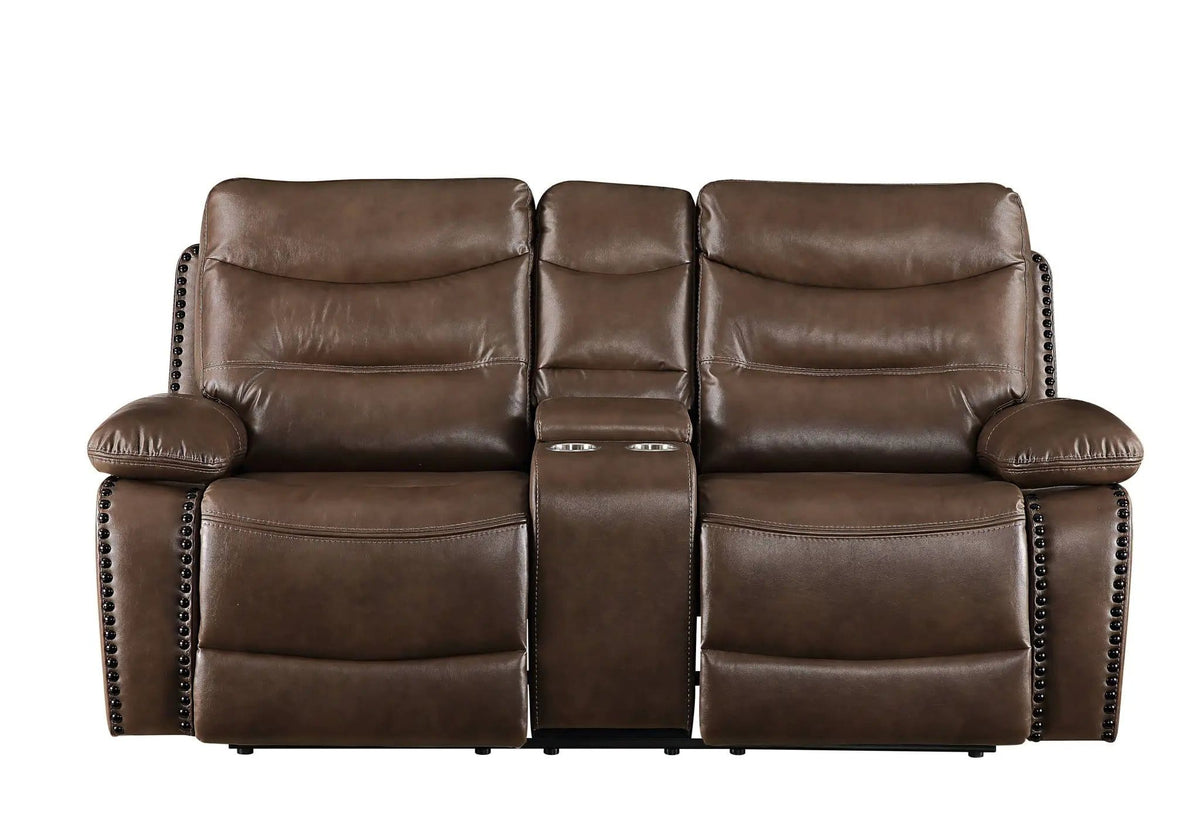 Aashi Leather Gel Match Recliner Loveseat | 38 x 72 x 34 in | Leather & Metal | Brown
