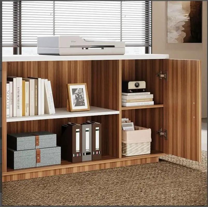 85 Point 8 Inch L-Shaped Executive Desk White Walnut Storage Cabinet from PriceLows™