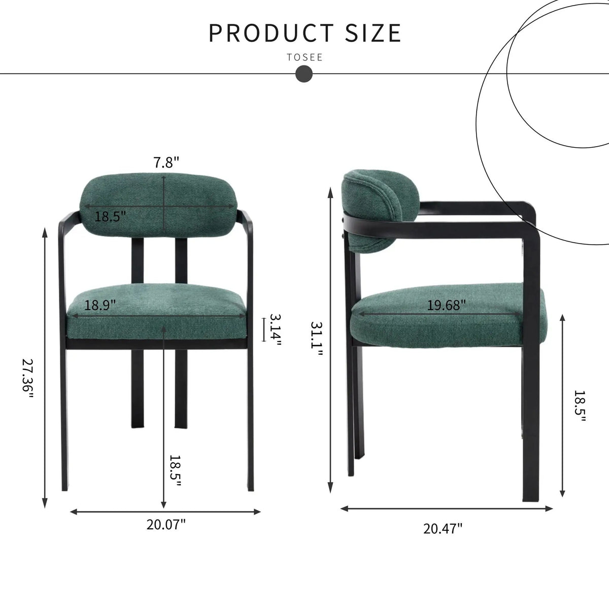Dining Arm Chairs | Set Of 2 | Matte Metal Legs | Curved Ergonomic Backrest