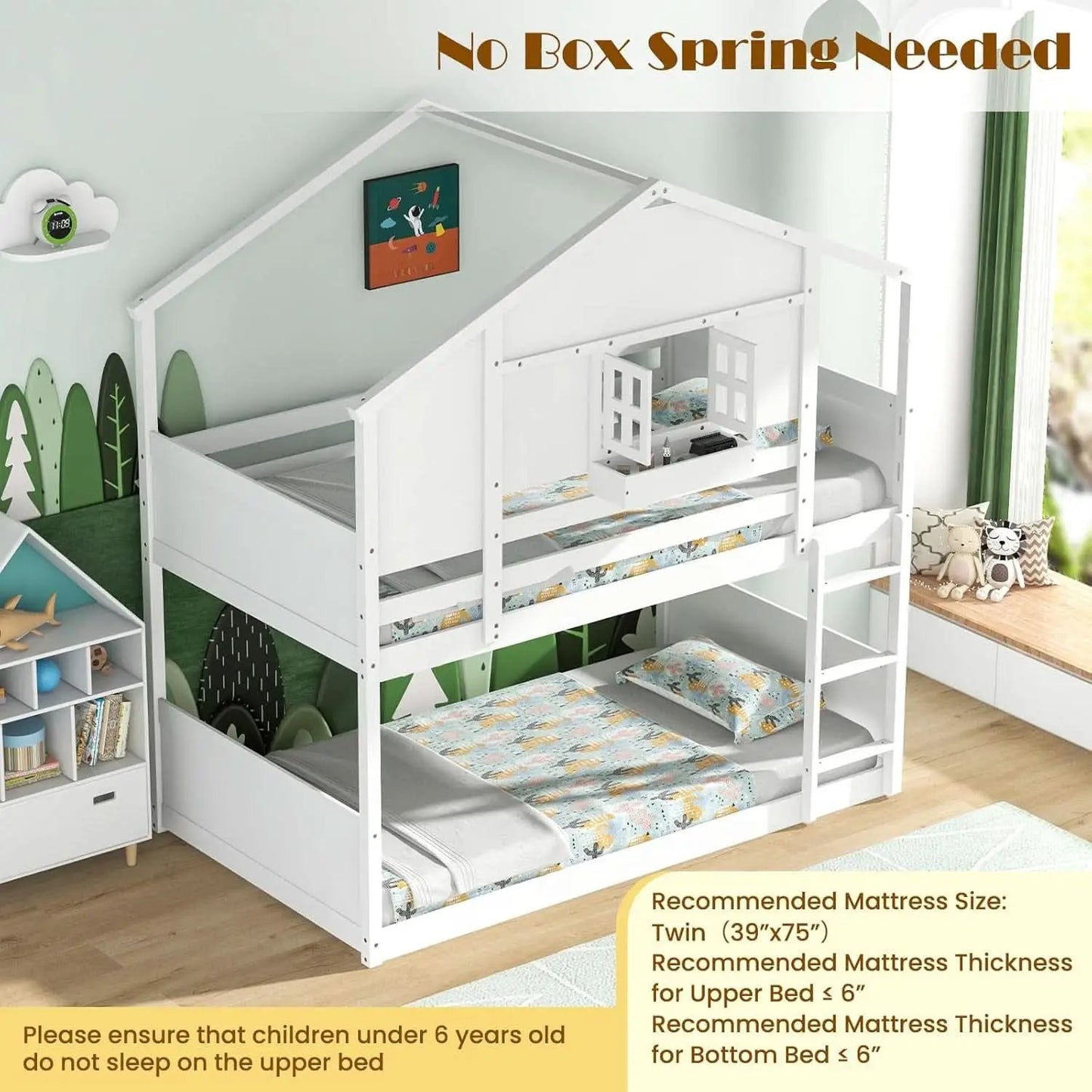 Twin Over Twin White Wood House Bunk Bed For Kids Room from PriceLows™