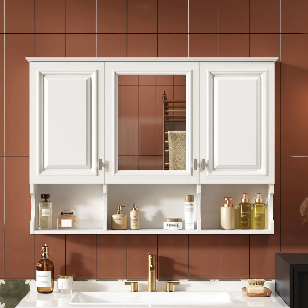 Over-Toilet Mirror Cabinet | Open Shelves | Adjustable Interior | 41 Inch Width