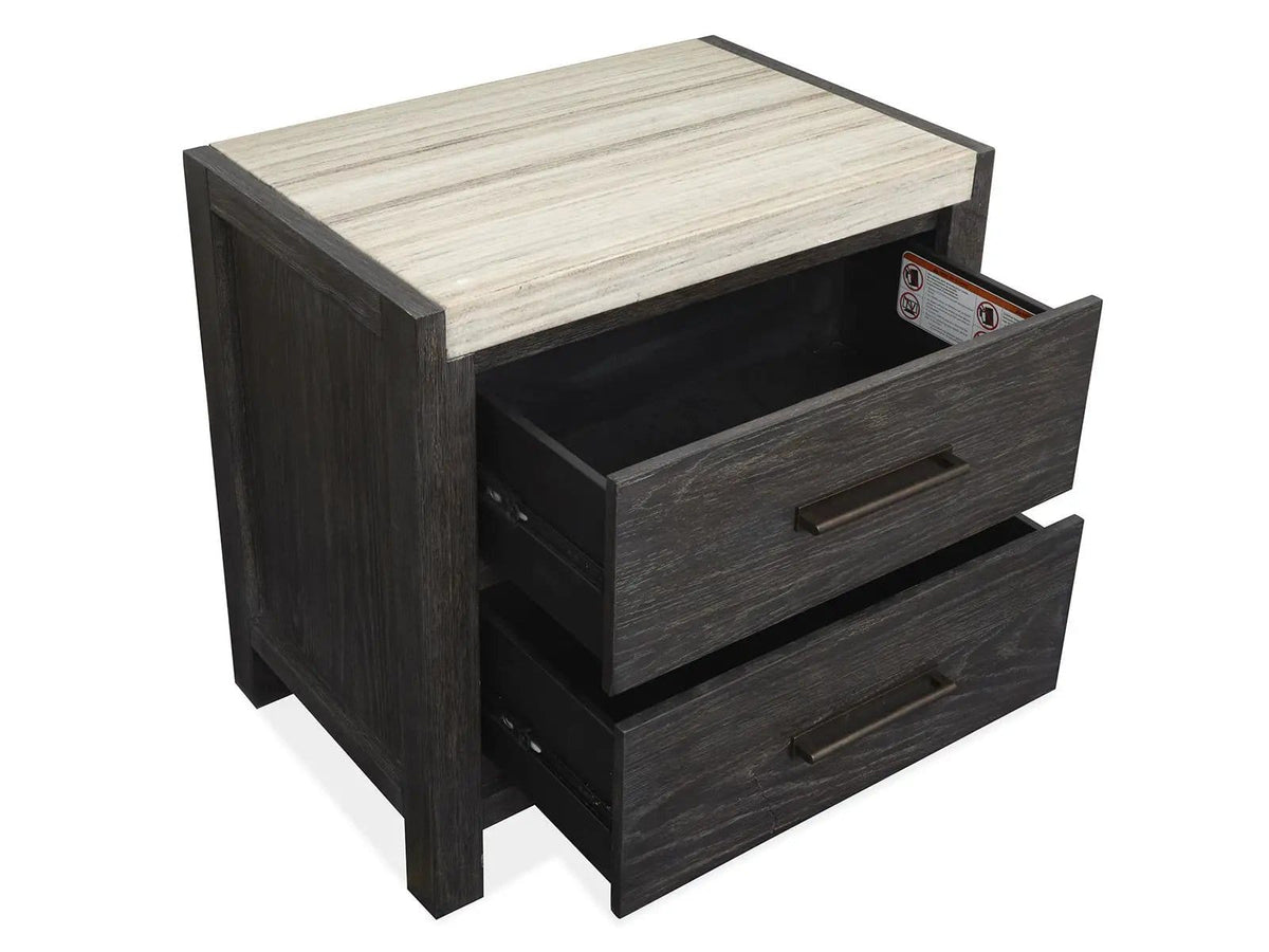 Plum Creek Drawer Nightstand | 2 Pieces | Oak Veneer & Fabric | Bedroom