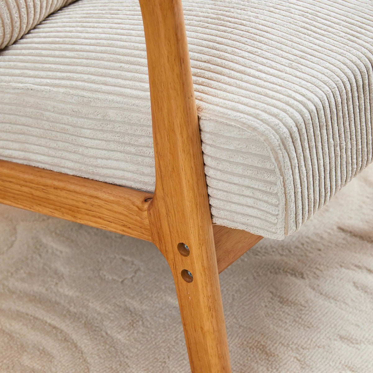 Upholstered Accent Arm Chair | Rubberwood Frame | Removable Pillow | Natural Texture