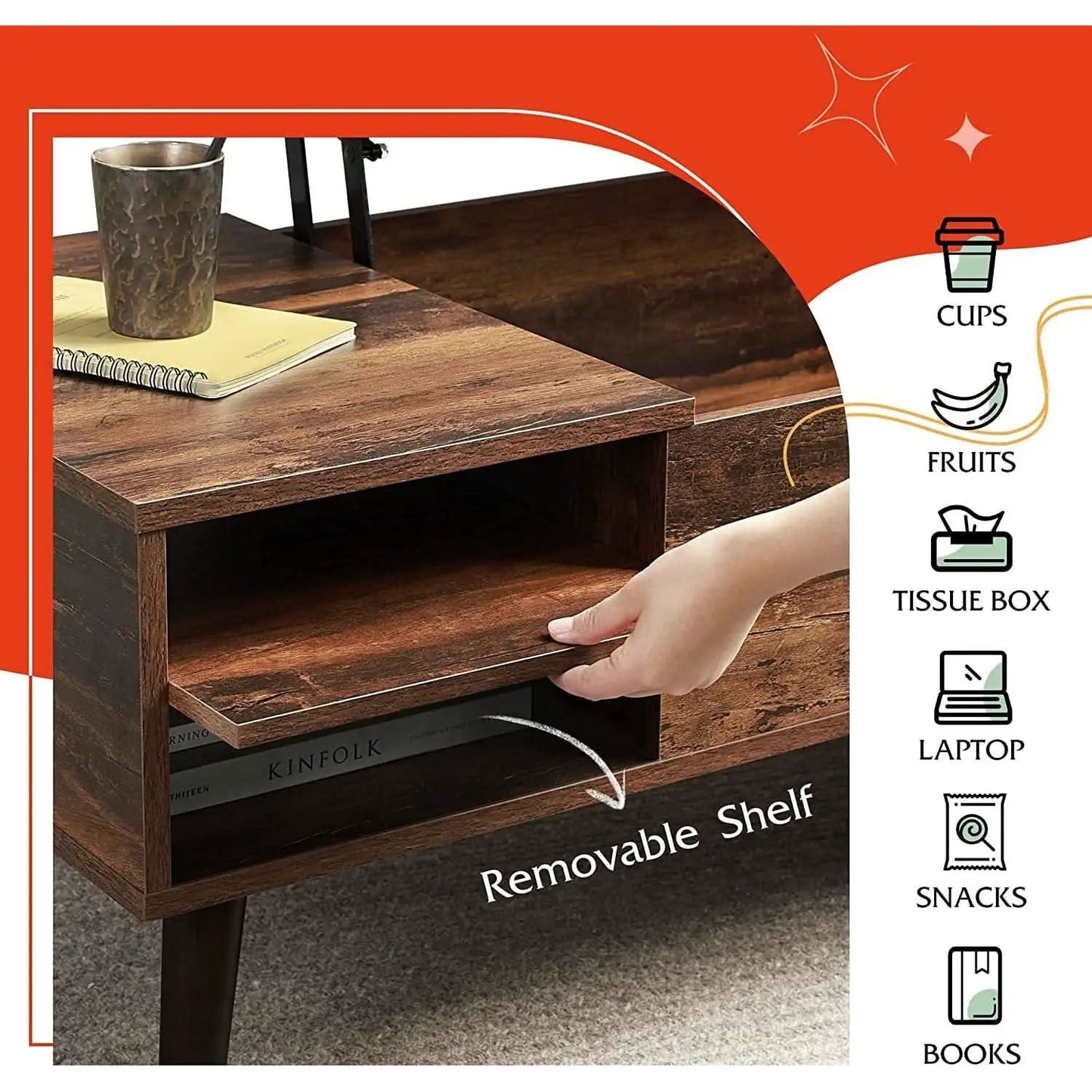 Rustic Brown Lift Top Coffee Table With Built In Storage from PriceLows™