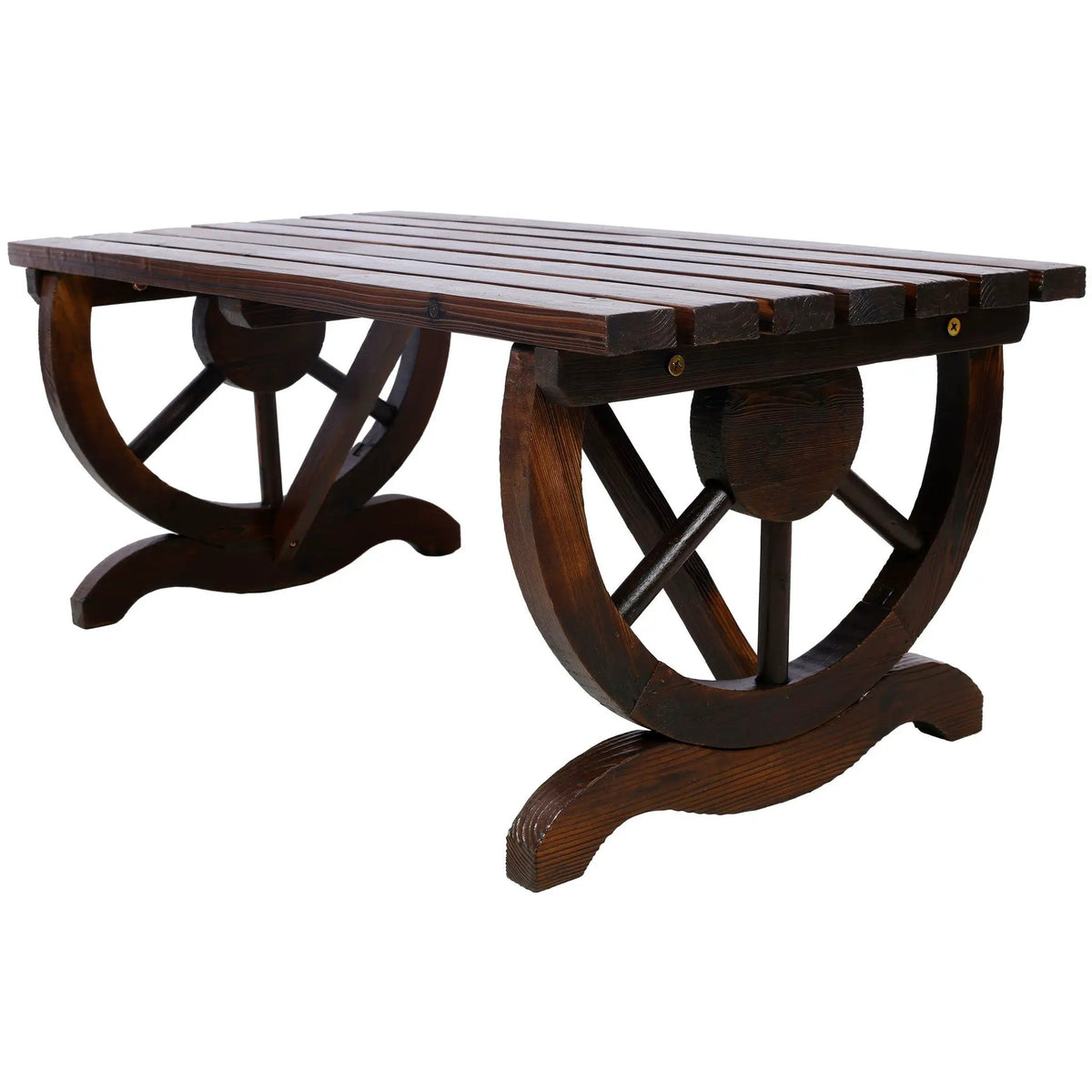 Wooden Garden Bench | Wagon Wheel Legs | Solid Fir | Two Seater
