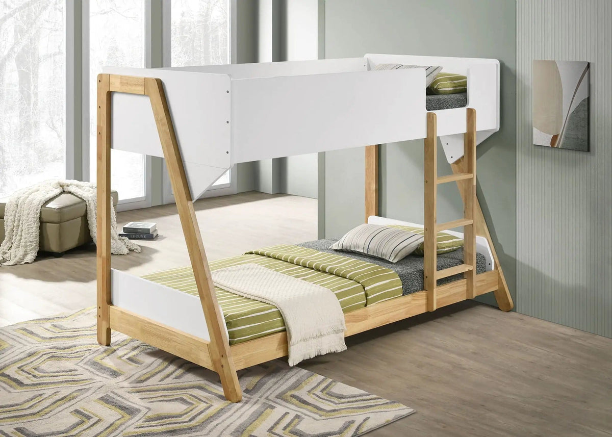Wyatt Wood Twin Over Twin Bunk Bed White and | 79.75 x 44.5 x 60.75 in | Wood | Natural