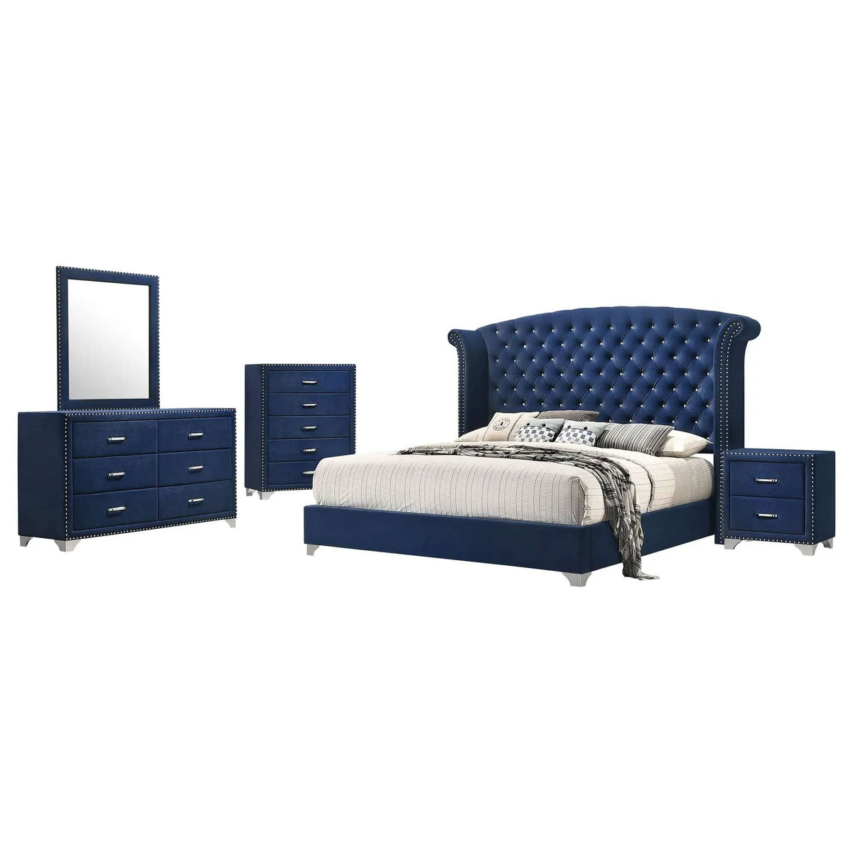 Melody 5-piece Eastern King Bedroom Set Pacific | 5-Piece Set | Velvet | Blue