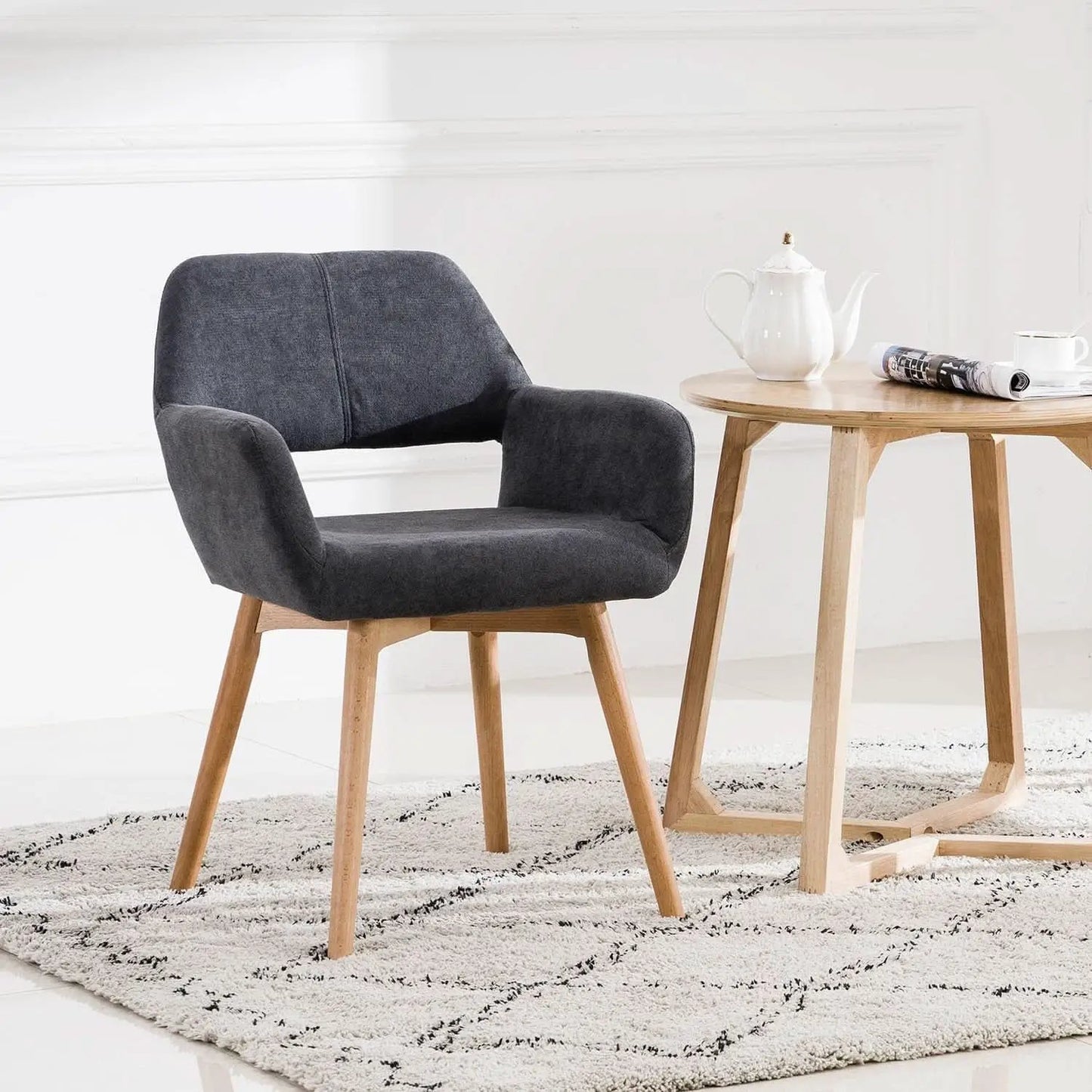Charcoal Upholstered Armchair Mid Century Modern Wood Legs from PriceLows™