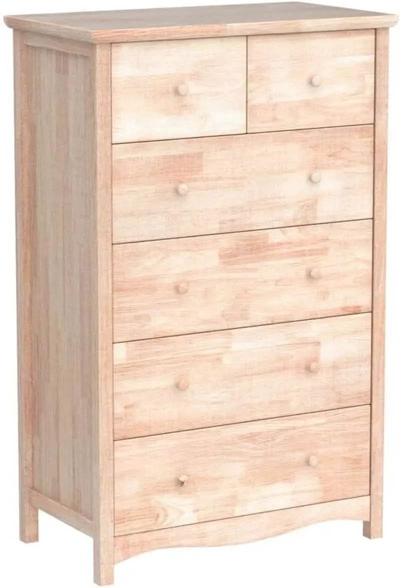 Unfinished Rubber Wood Six Drawer Dresser For DIY Finish from PriceLows™