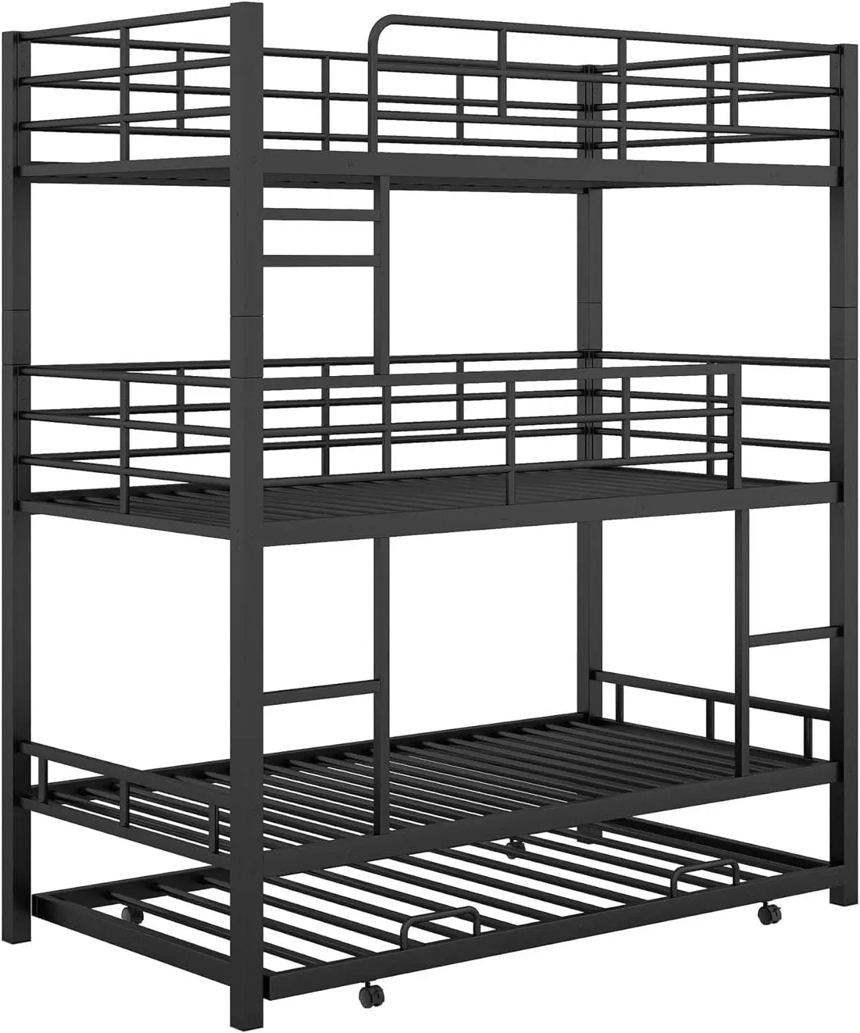 Metal Twin Size Triple Bunk Bed with Trundle, Black for Kids from PriceLows™