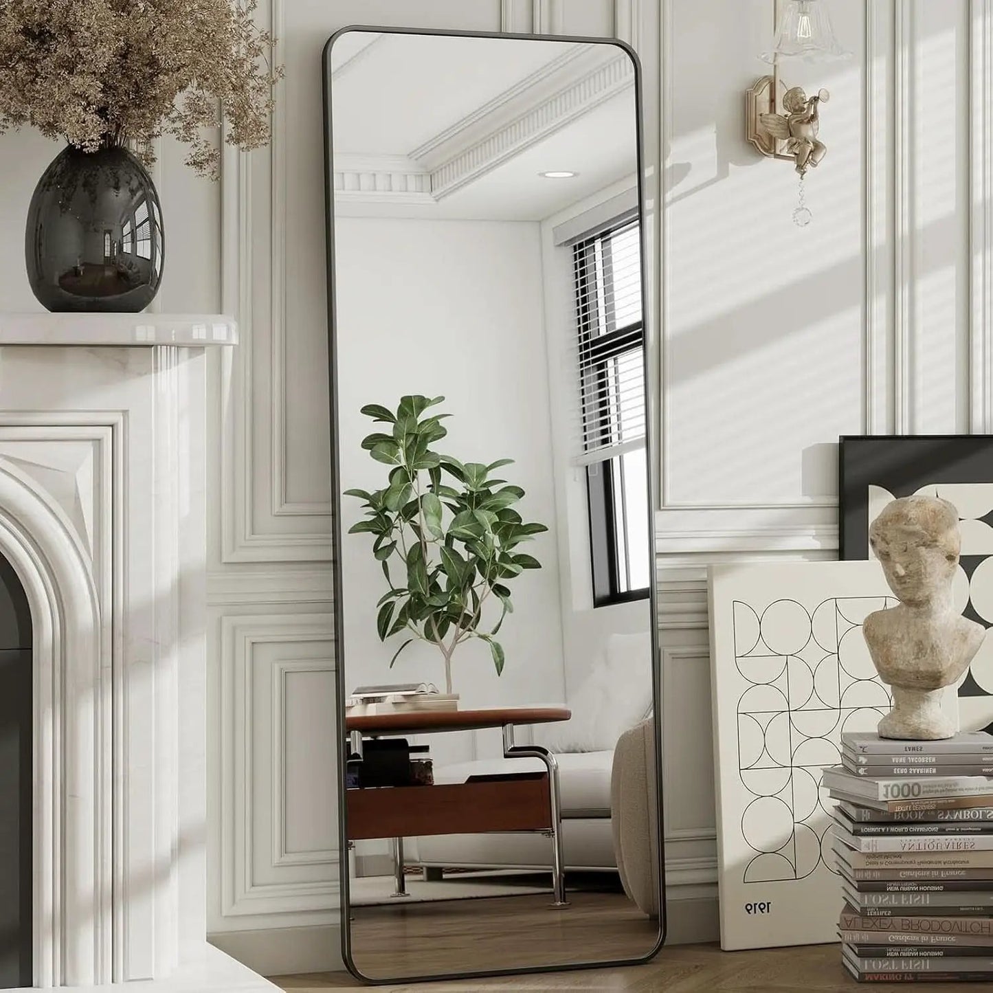56 Inch Floor Standing Mirror With Black Aluminum Frame from PriceLows™