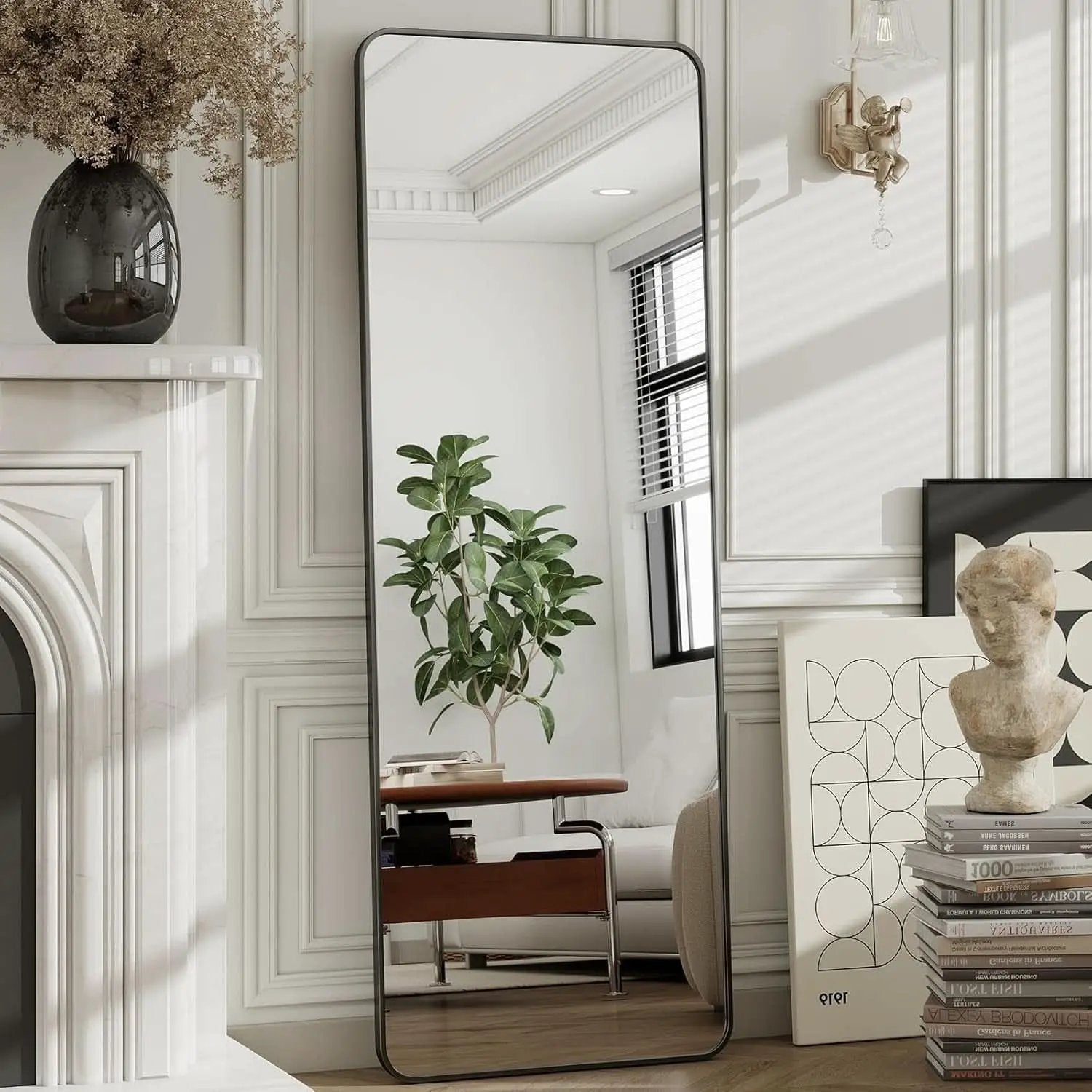 56 Inch Floor Standing Mirror With Black Aluminum Frame from PriceLows™