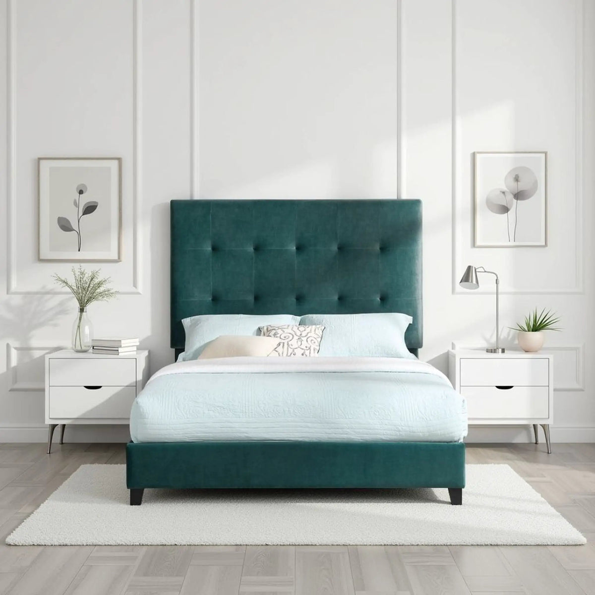 Tufted Upholstered Headboard Platform Bed | Laminated Veneer Lumber | CertiPUR-US Foam | 60 Inch Height