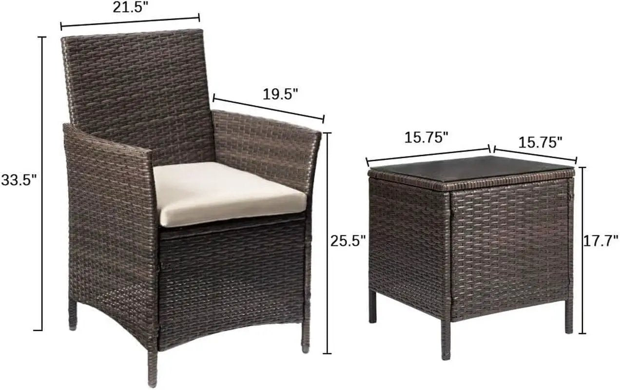 3 Piece PE Rattan Patio Set With Glass Table Brown from PriceLows™