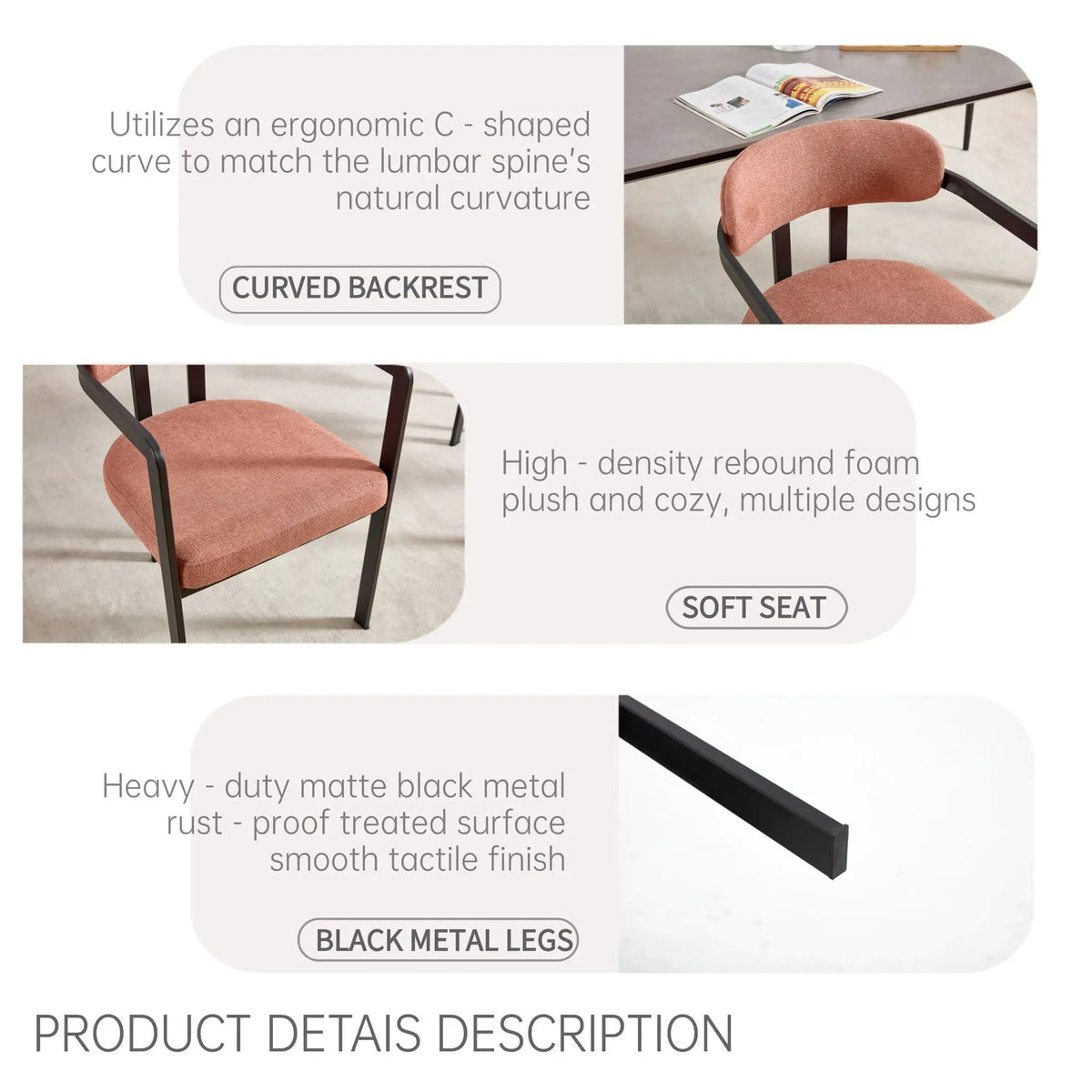 Dining Arm Chairs | Set Of 2 | Matte Metal Legs | Curved Ergonomic Backrest