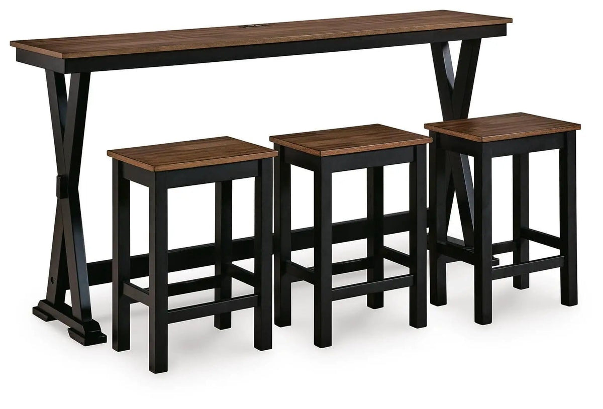 Wildenauer Rectangular Dining Room Counter Table Set (Set of 4) | 72.13 x 16 x 36 in | Mango Wood & Mdf | Brown / Black
