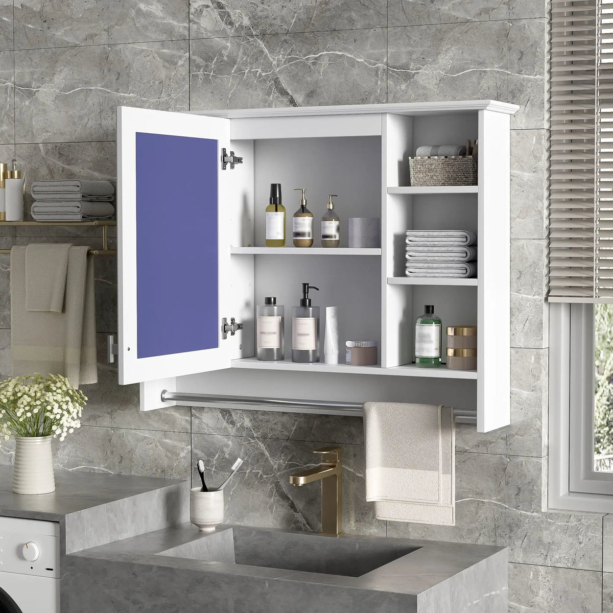 Wall Mounted Mirror Cabinet | Soft Close Door | Adjustable Shelf | Towel Bar