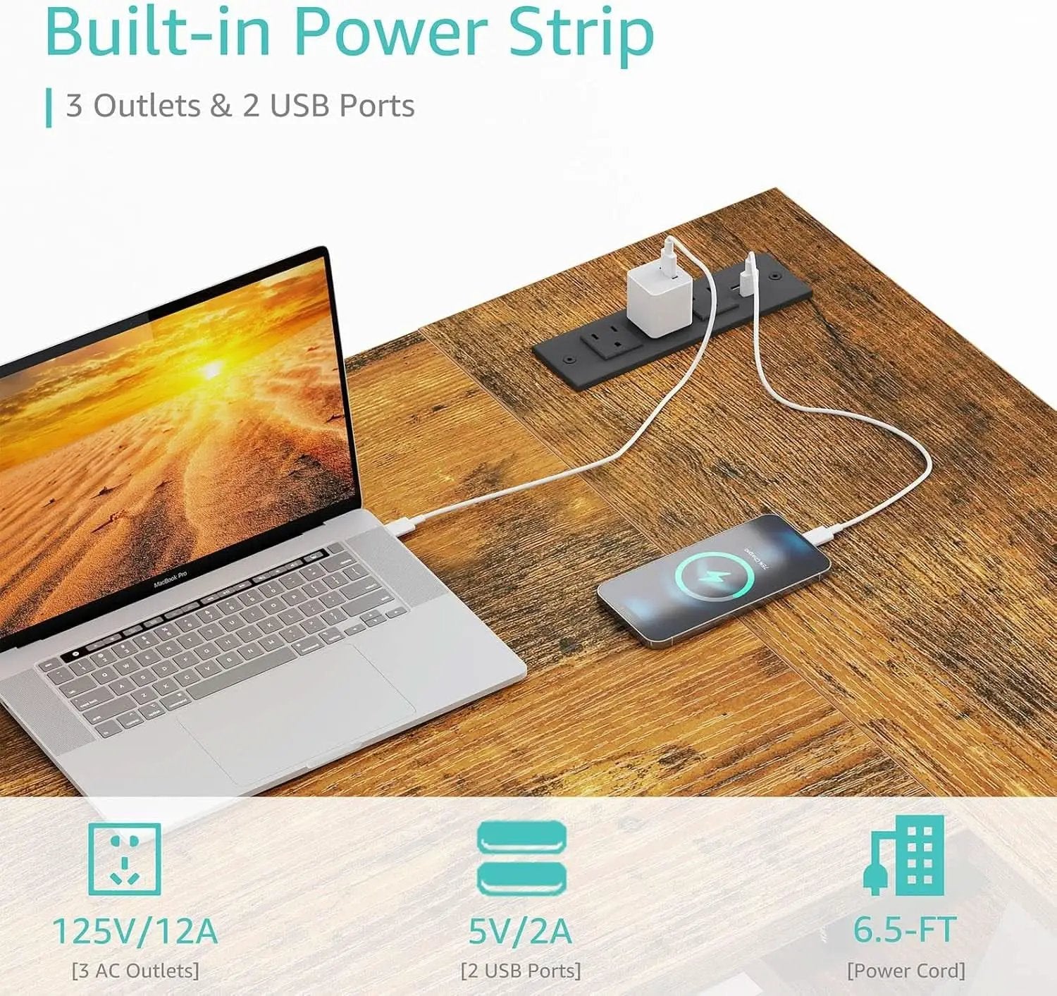 40 Inch L Shaped Desk With Power Outlet And Shelves Rustic Brown from PriceLows™