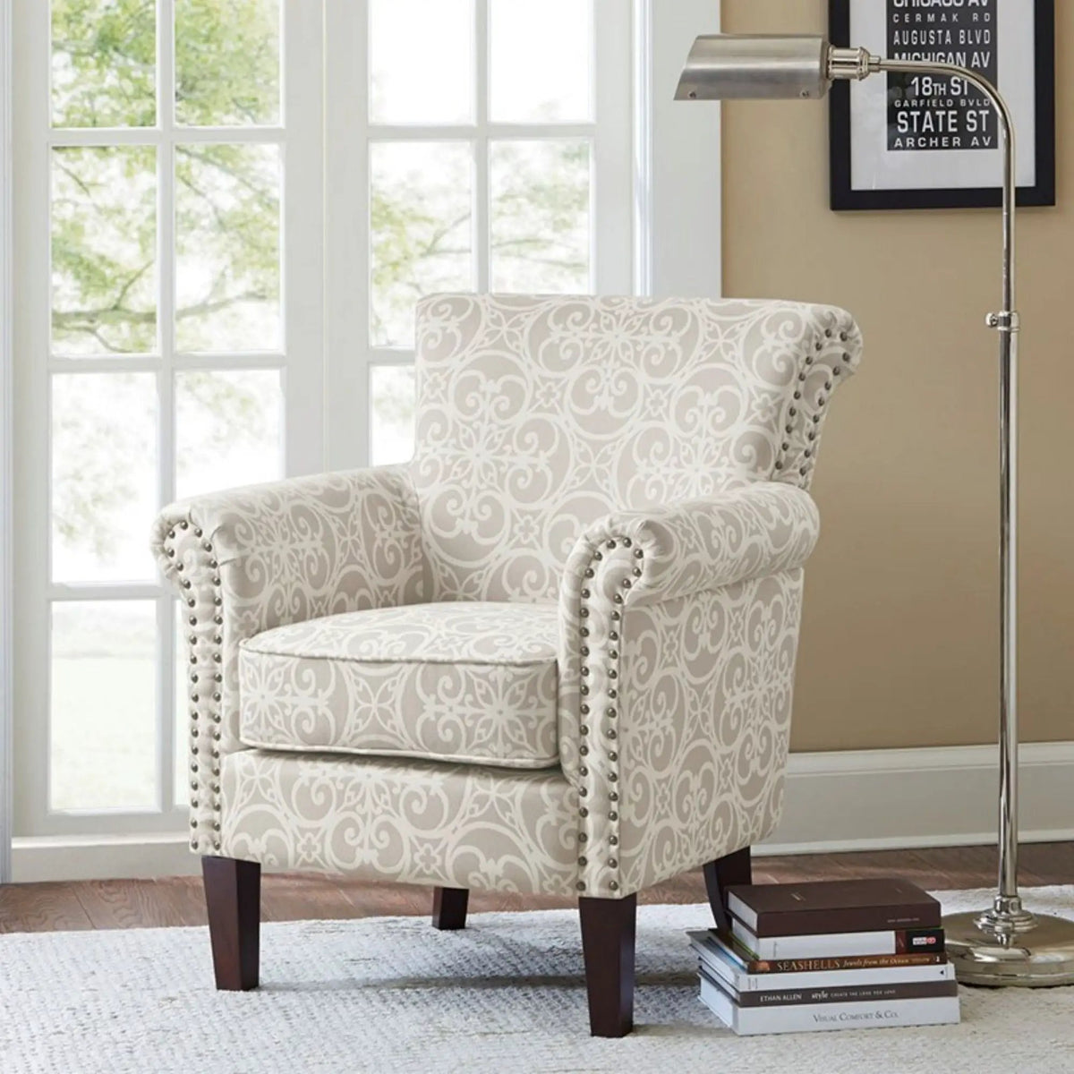 Brooke Tight Back Club Chair | Round Arms | Nailhead Trim | High-Density Foam