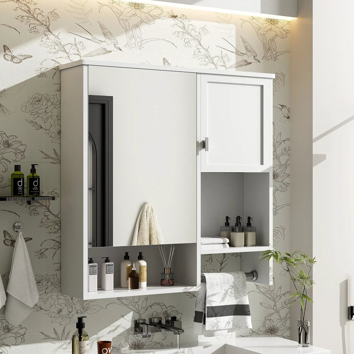 Wall Mounted Medicine Cabinet | Bathroom Mirror | Adjustable Shelf | 29.52 Inch Width