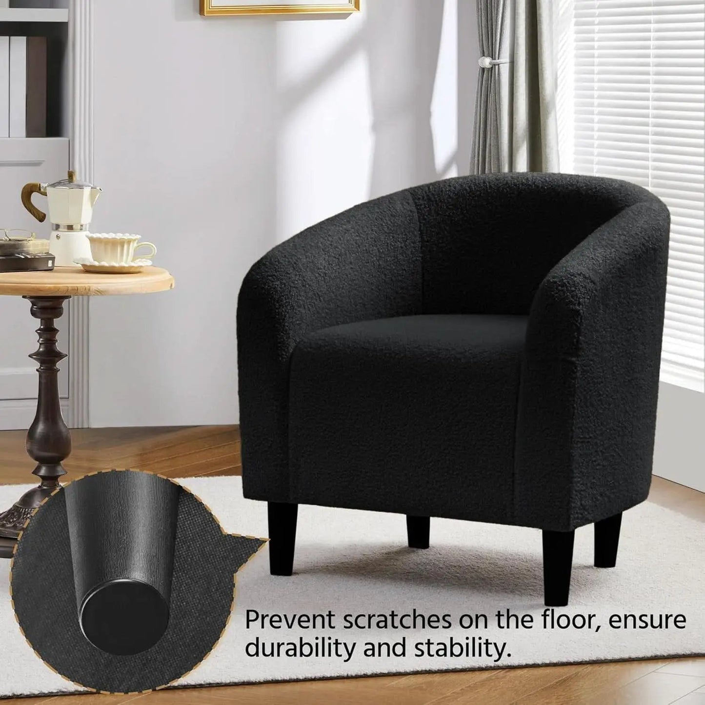 Black Boucle Armchair Club Chair Cushioned Comfort from PriceLows™