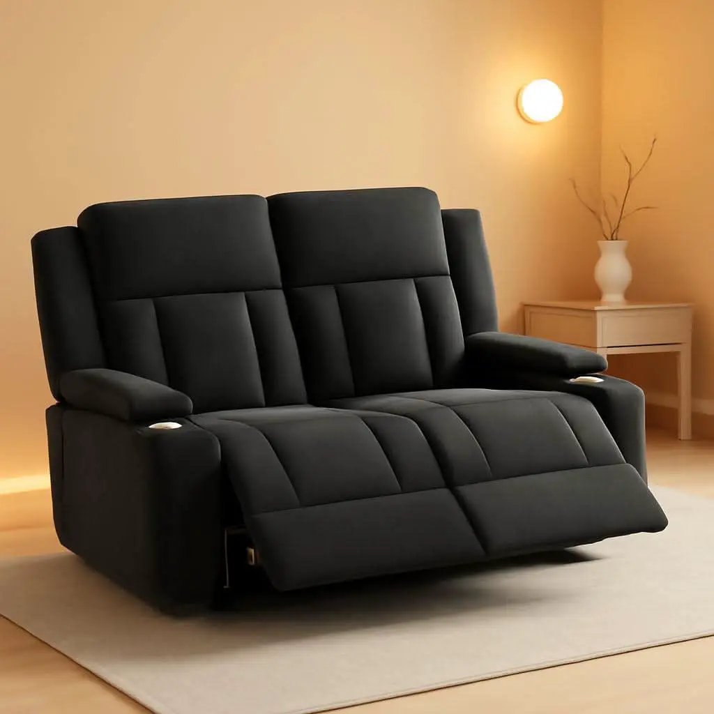 Dark Gray Two Seat Recliner Loveseat With Cup Holders from PriceLows™