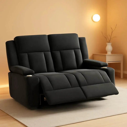Dark Gray Two Seat Recliner Loveseat With Cup Holders from PriceLows™