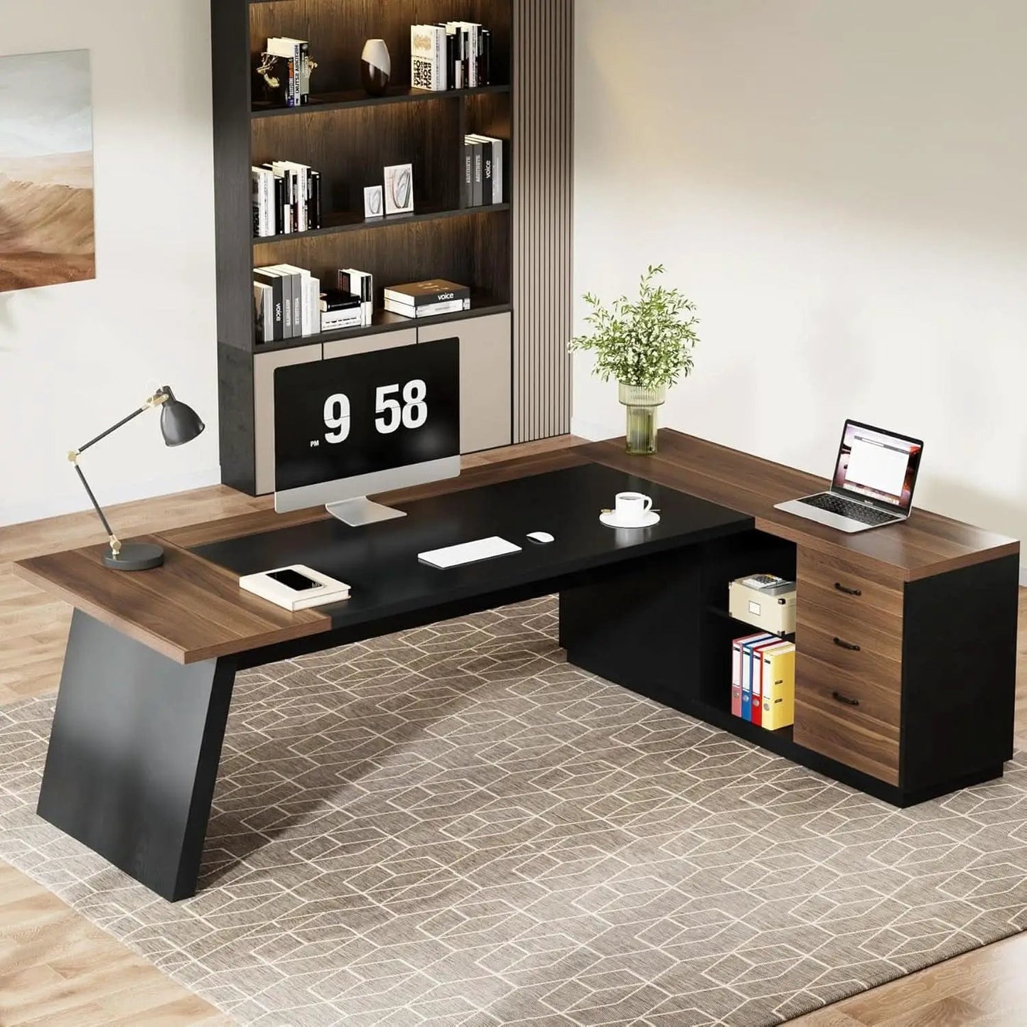 78 Inch Executive Desk Featuring Ample Storage Cabinets from PriceLows™