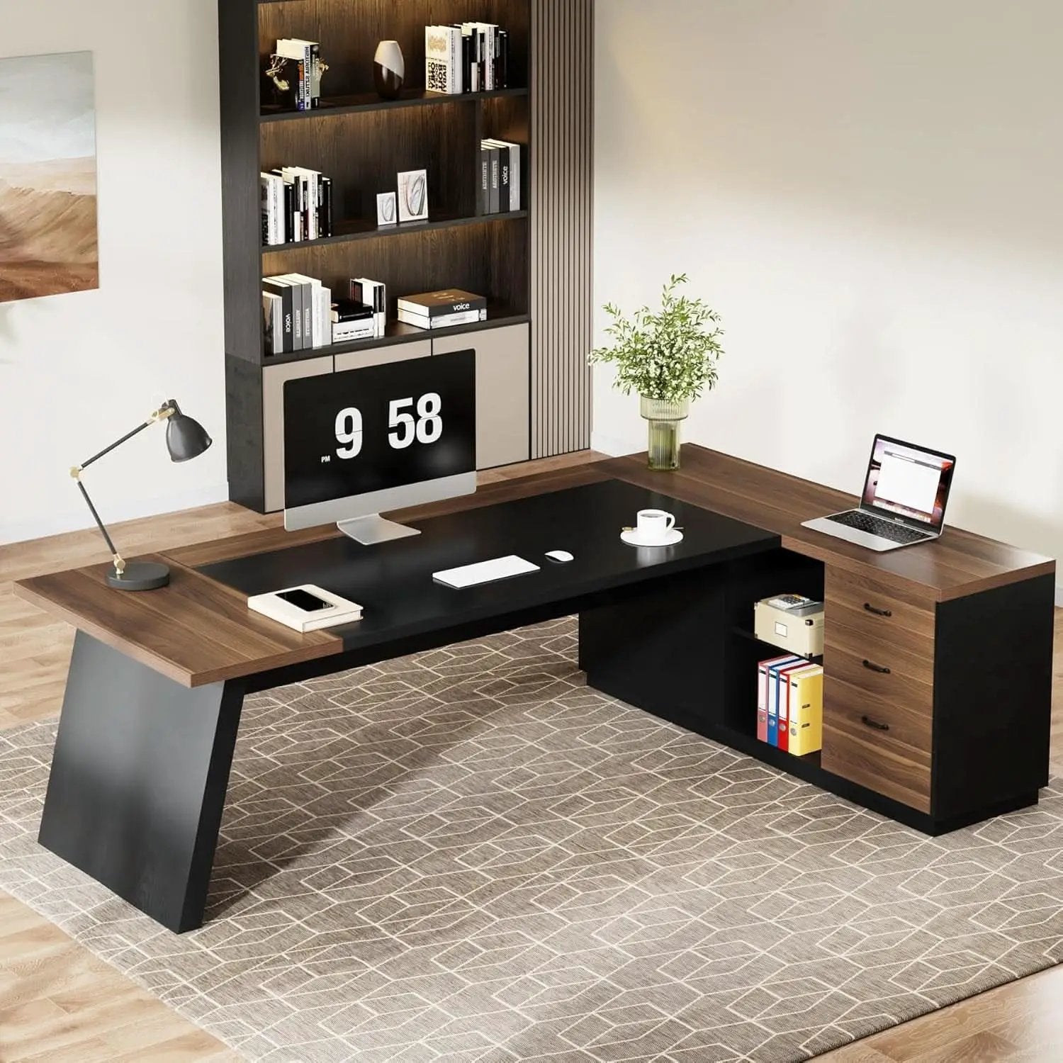78 Inch Executive Desk Featuring Ample Storage Cabinets from PriceLows™