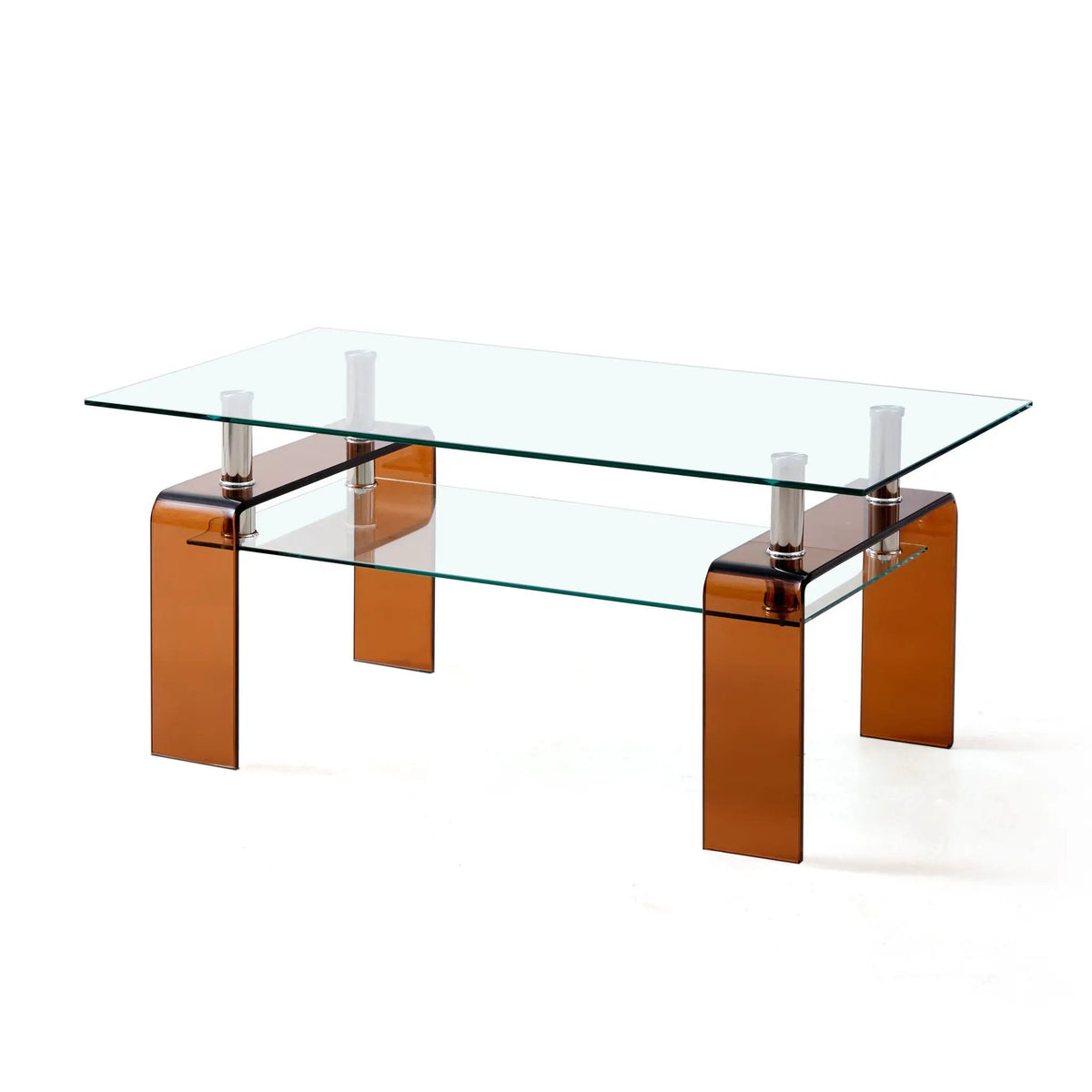 Tempered Glass Coffee Table | Two Tier Storage | Modern Geometric Design