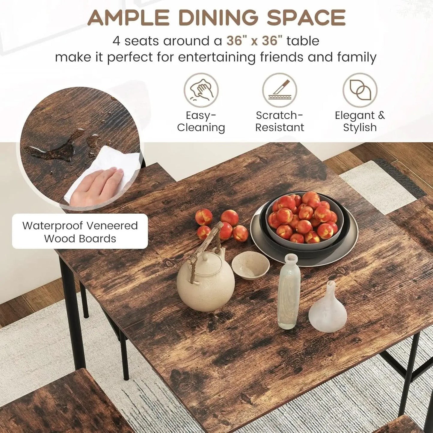 Counter Height Industrial Dining Table Set 36x36 Bar Stools from PriceLows™