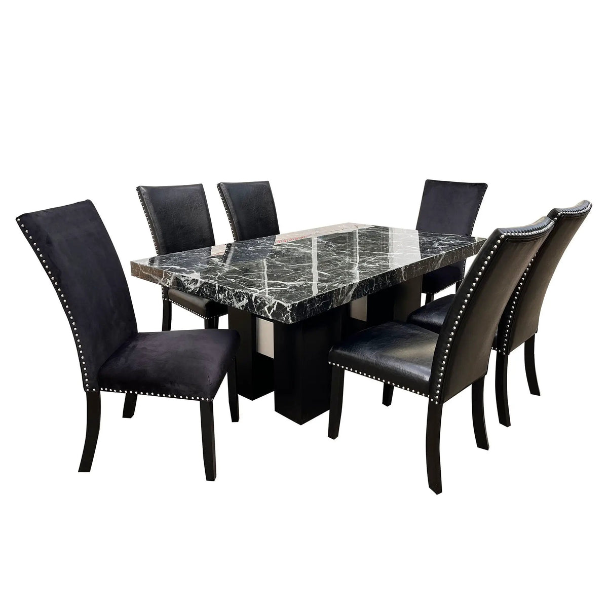 Jhoanna Dining Chairs | Set Of 2 | Black Velvet | Nail Head Trim