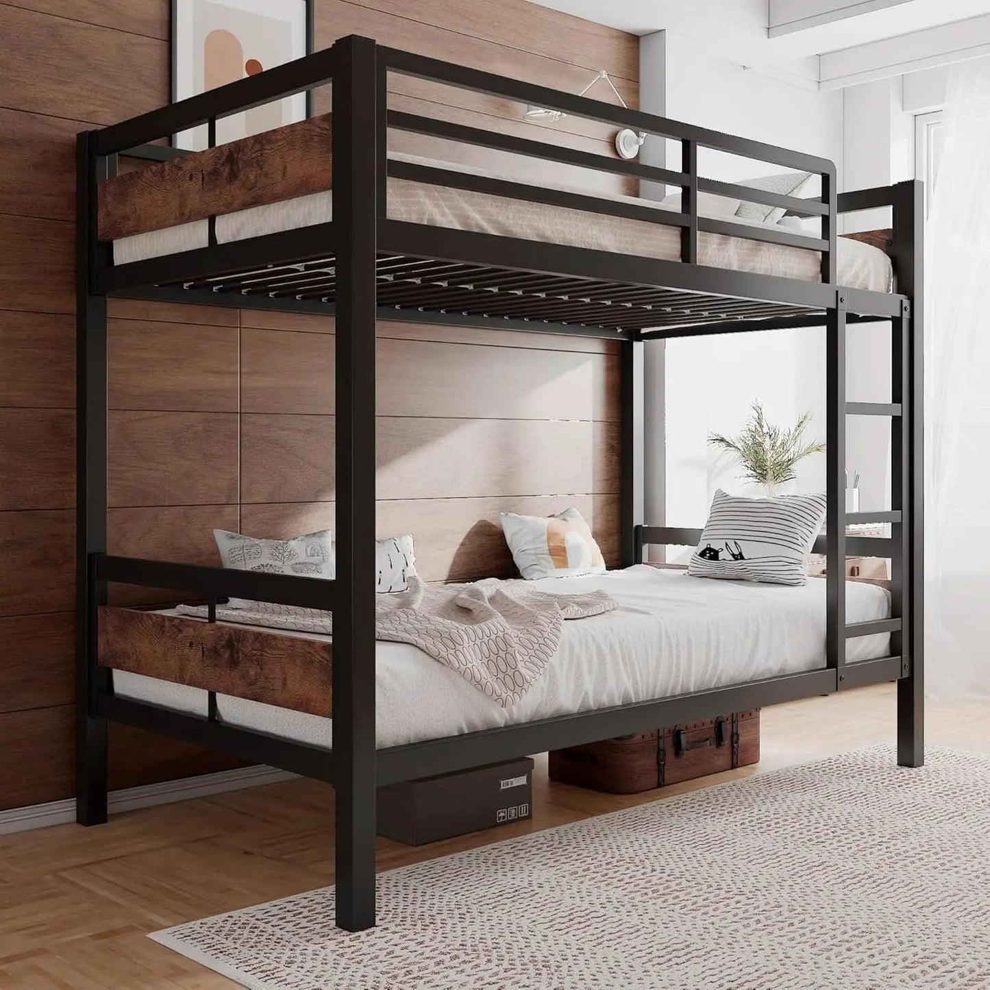 Rustic Brown Twin Over Twin Bunk Bed With Under Bed Storage from PriceLows™