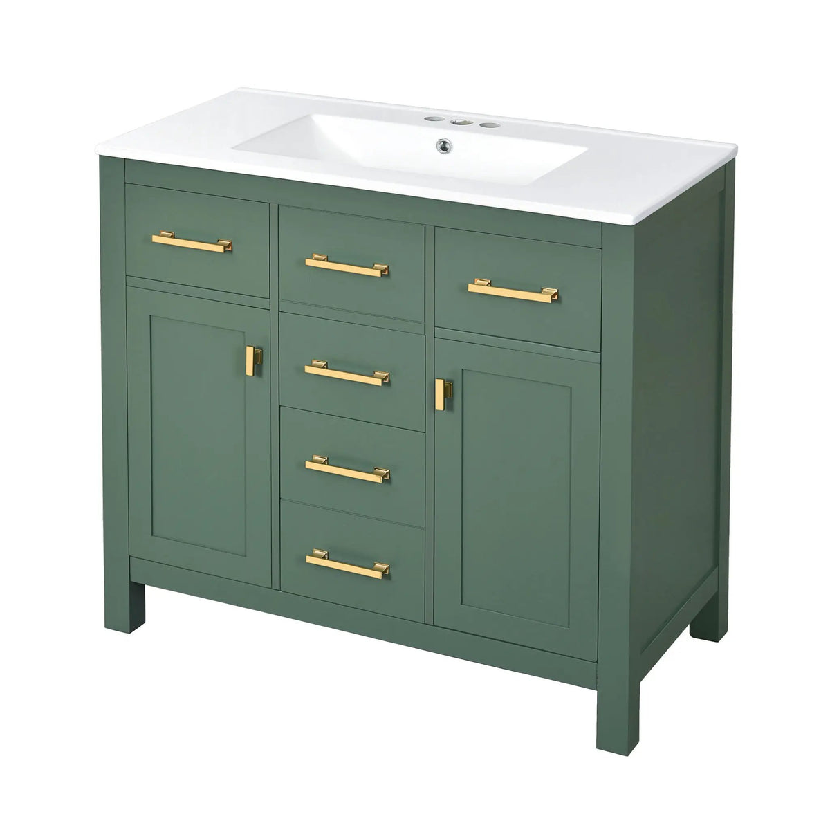 36 Inch Bathroom Vanity | Resin Sink Combo Set | 4 Drawers | Solid Wood Feet
