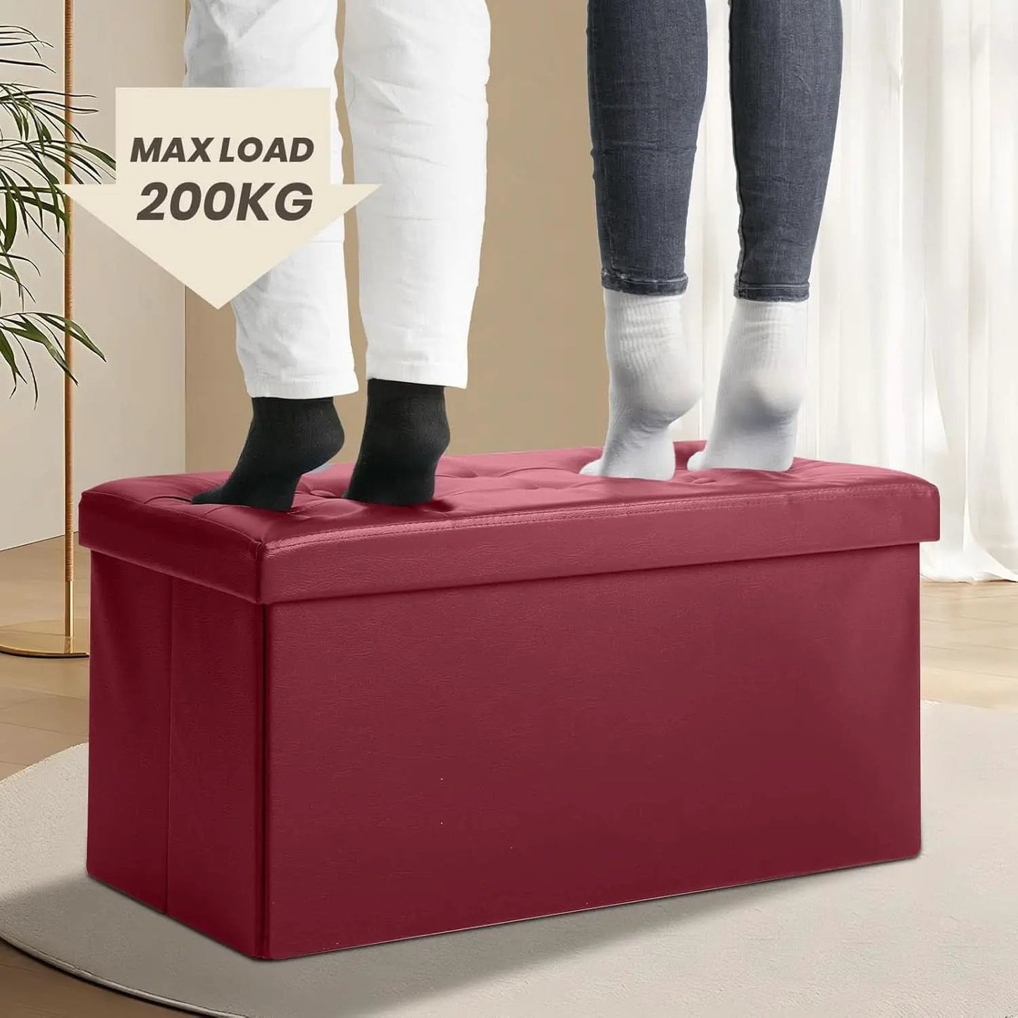 Ottoman Storage Bench 30x15x15 Inches Burgundy Leather from PriceLows™