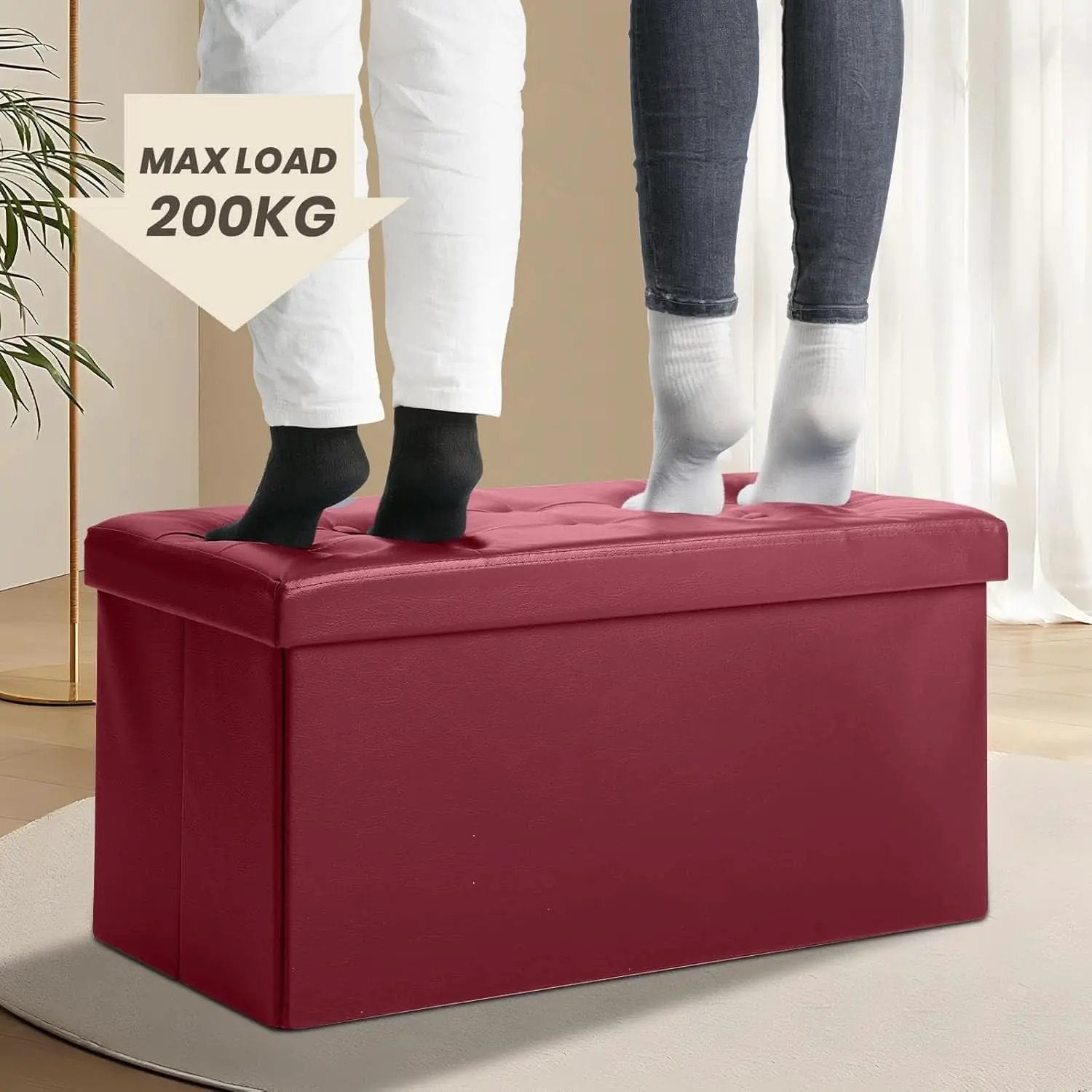 Ottoman Storage Bench 30x15x15 Inches Burgundy Leather from PriceLows™
