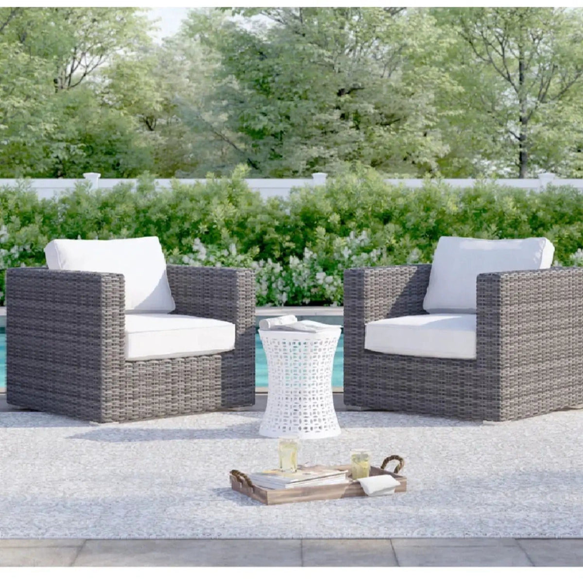 Outdoor Armchairs With Cushions (Set of 2) Espresso / | Chair Set | Wicker & Aluminum | Gray