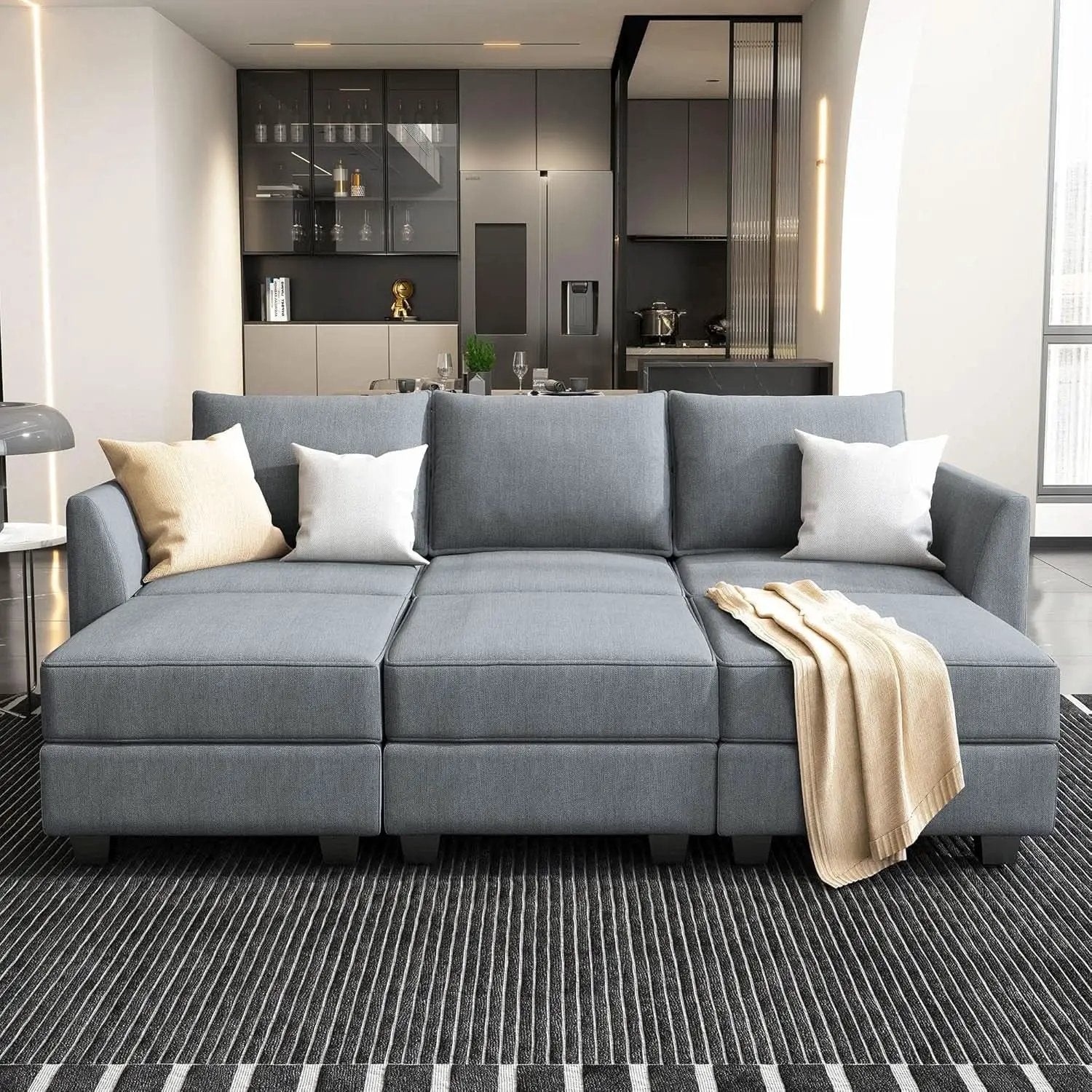 Bluish Grey Transformable Sleeper Sofa With Storage from PriceLows™