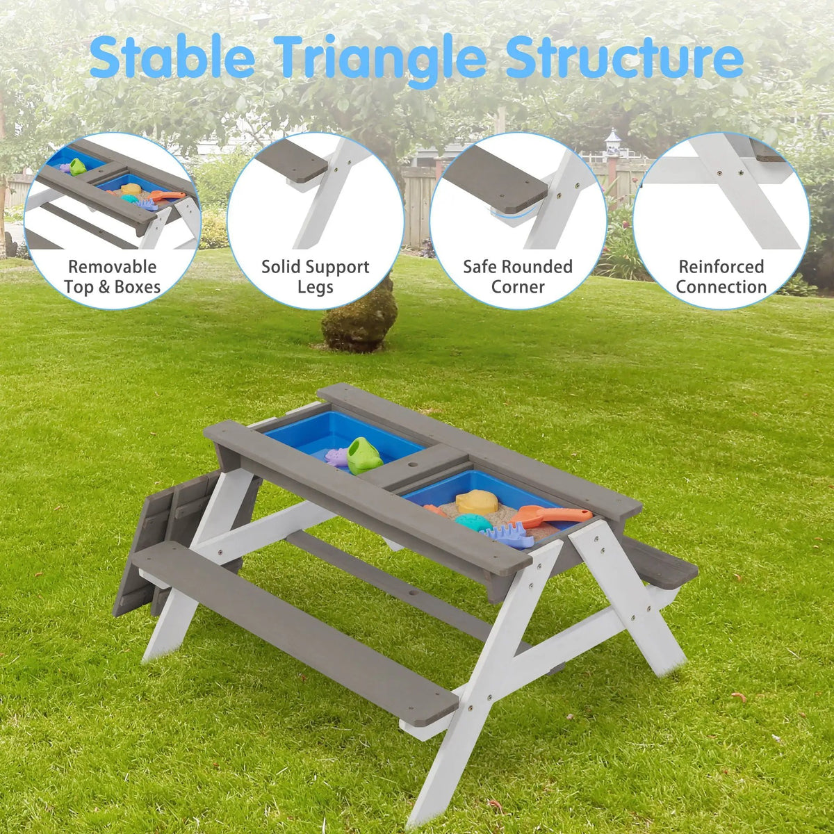Kids Picnic Table With Umbrella | 3-In-1 Convertible Design | Natural Cedar Wood | Sand And Water Play