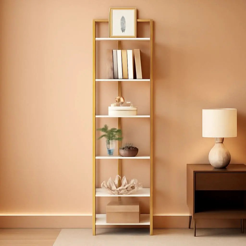 6-Tier Corner Shelf Stand White Gold Finish For Living Room from PriceLows™