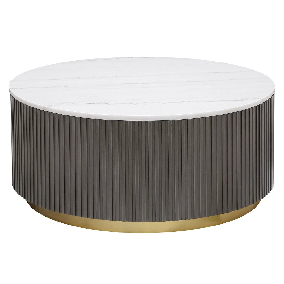 Jason Round White Marble Top Coffee Table | 35 x 35 x 15.5 in | Engineered Wood & Marble | Charcoal