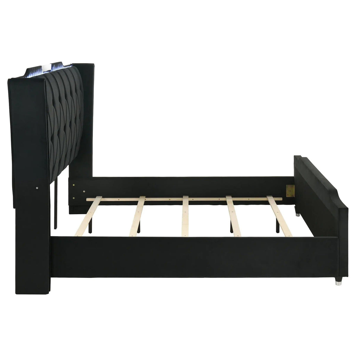 Lorient Eastern King LED Upholstered Bed | 95.5 x 92.5 x 63.25 in | Rubberwood & Engineered Wood | Black