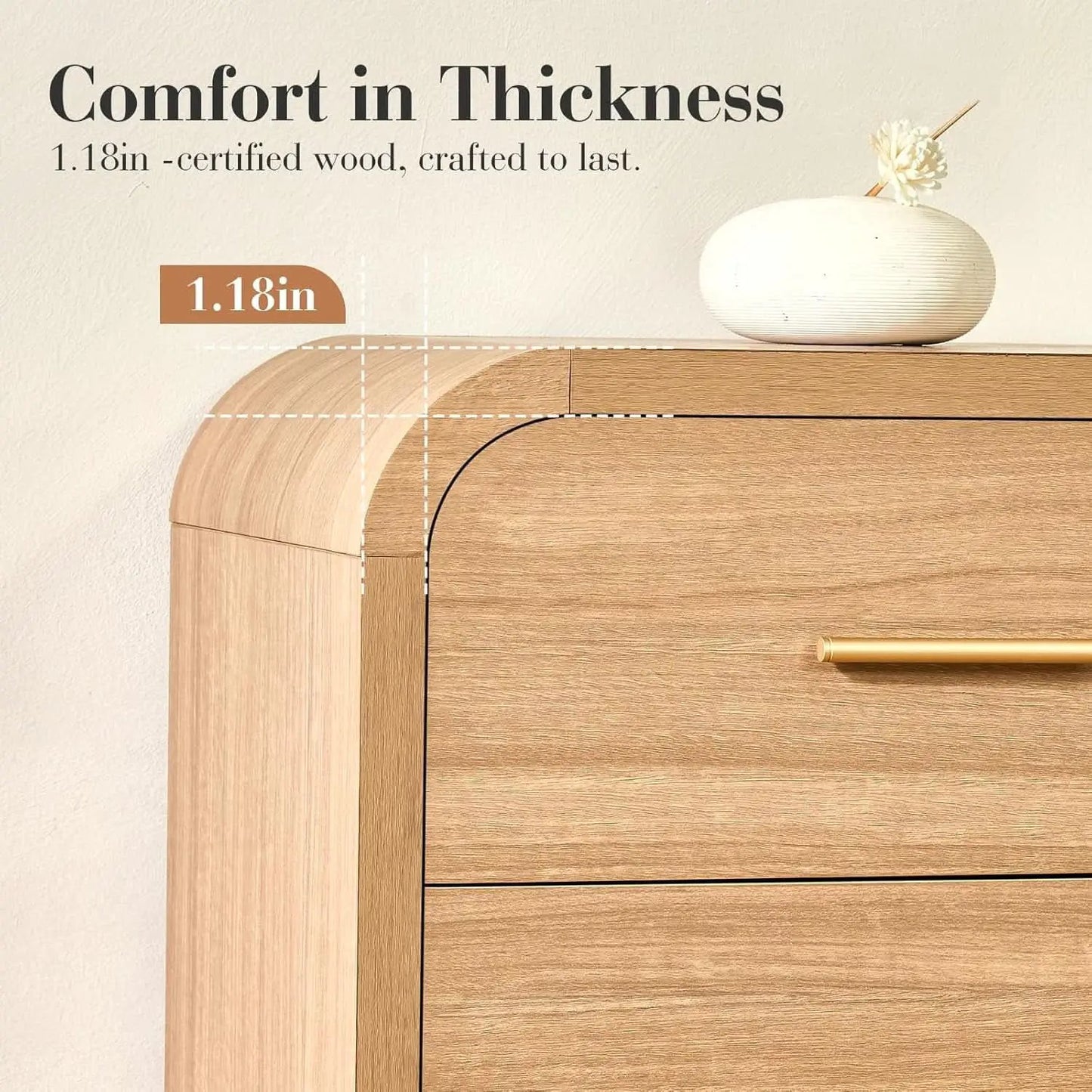 SolidOak Curved Nine Drawer Dresser SixtyThreeInches from PriceLows™