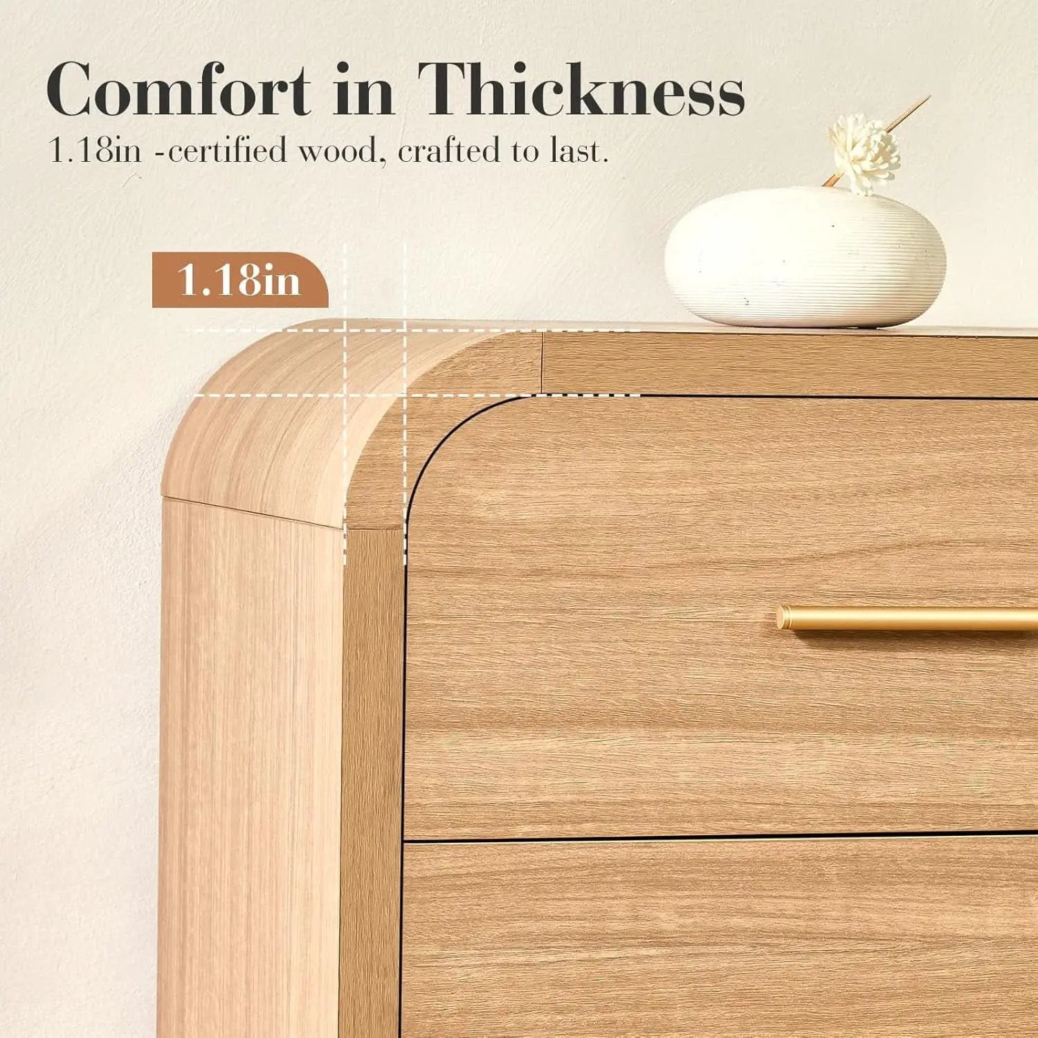 SolidOak Curved Nine Drawer Dresser SixtyThreeInches from PriceLows™