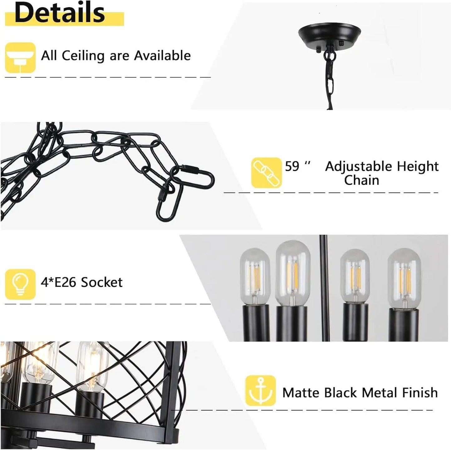 Black Industrial Chandelier Four Light Drum Fixture from PriceLows™