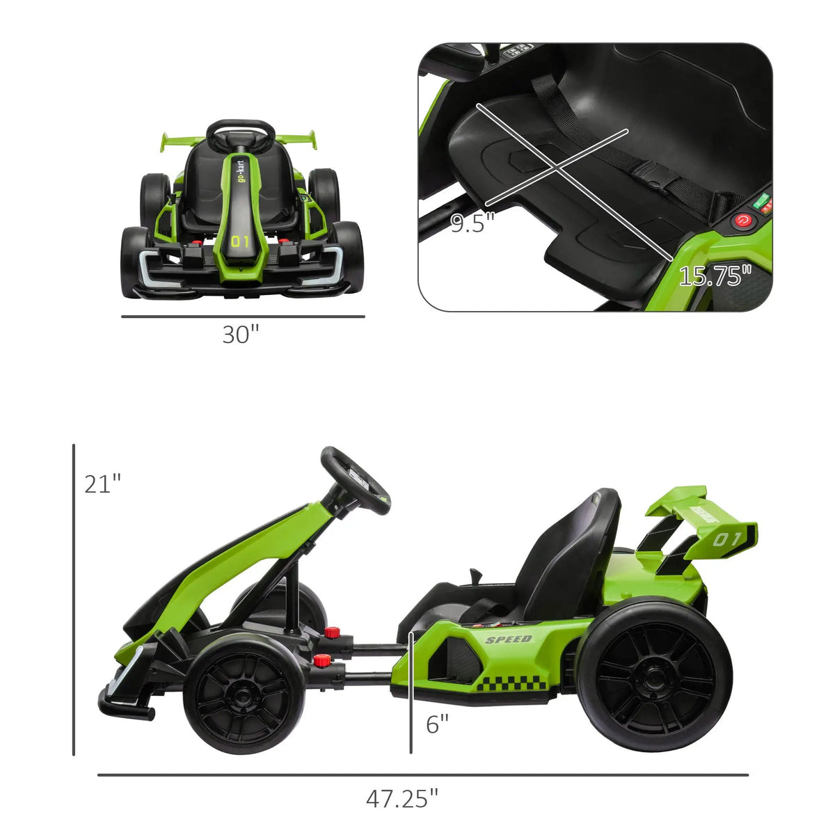Aosom Electric Go Kart for Kids | 24V Dual Drive | 7.5 MPH | Green