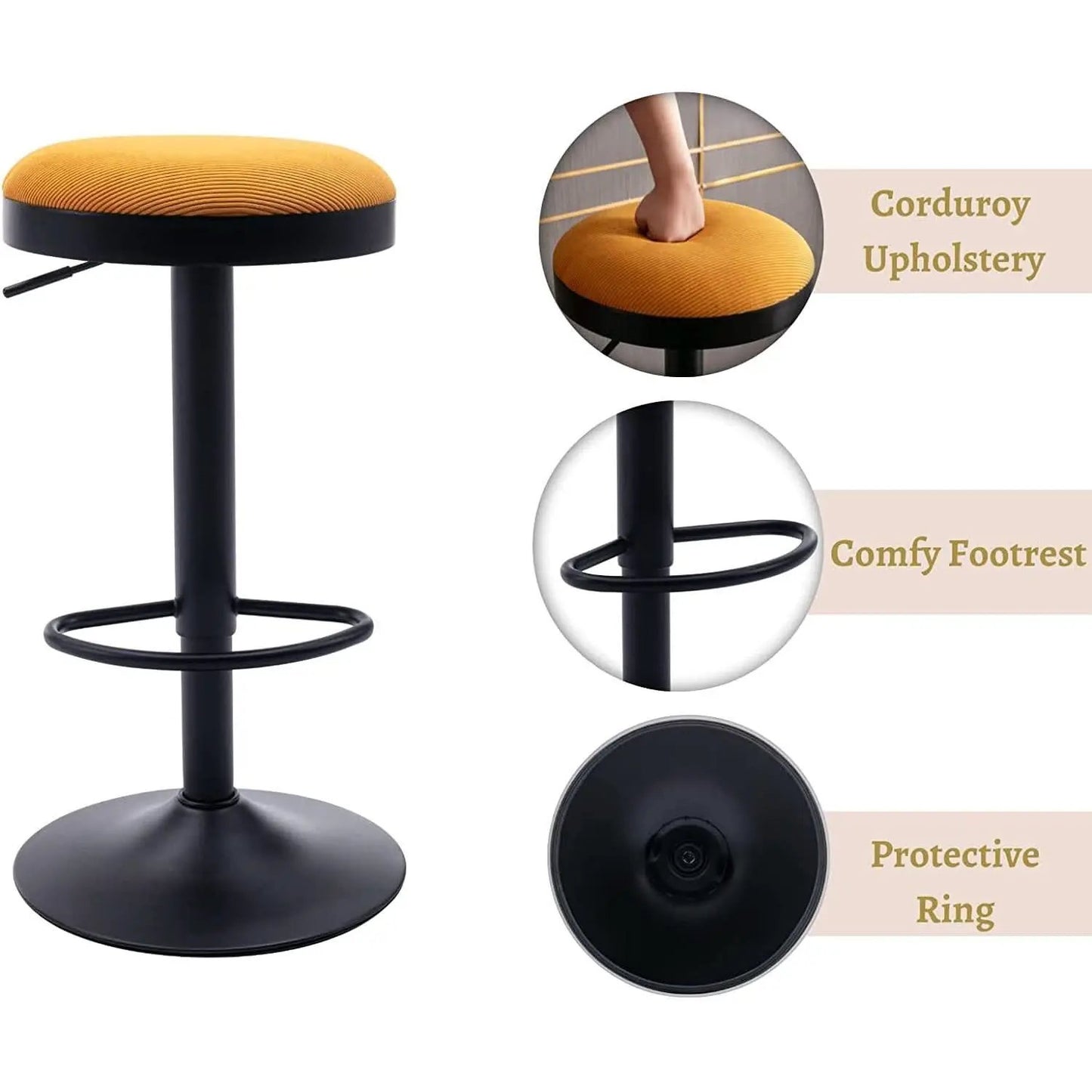Yellow Fabric Swivel Bar Stool Set Of 2 Height Adjustable from PriceLows™